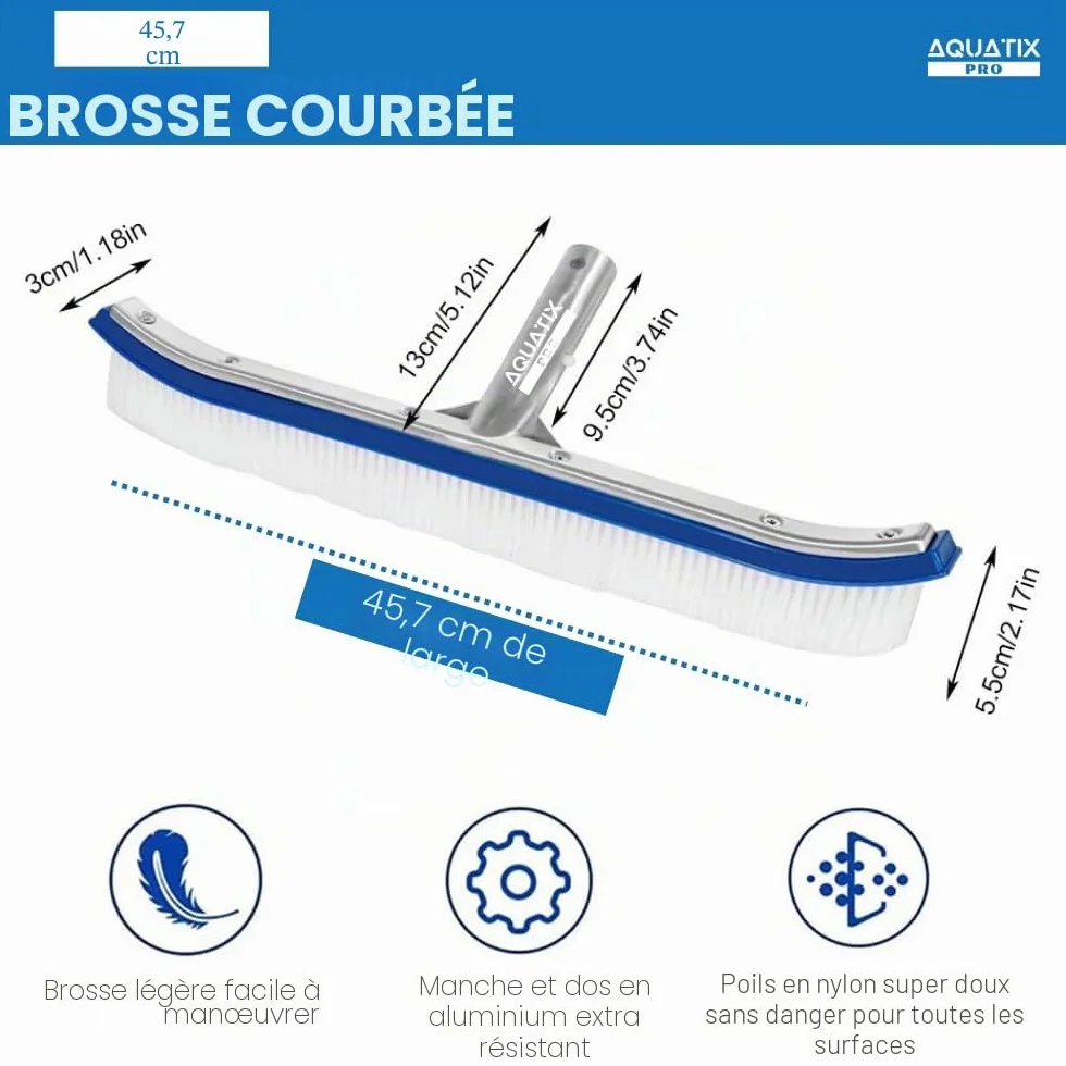 Aquatix Pro Brosse de Nettoyage pour Piscine 18" Aluminium Premium Tête de Brosse Heavy Duty