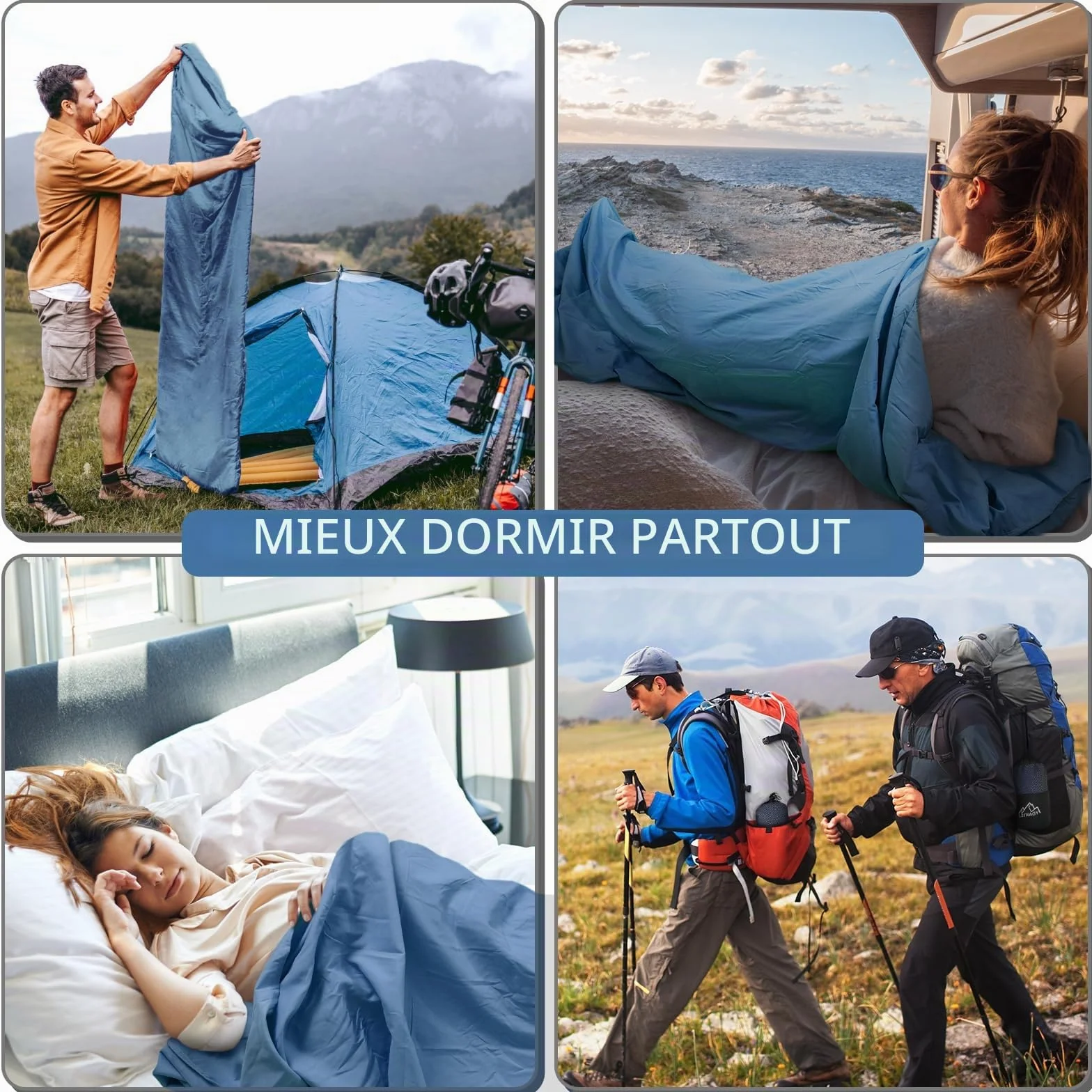 Sac de Couchage Cabane Adulte 2 en 1 avec Fermeture éclair, 95x220 cm