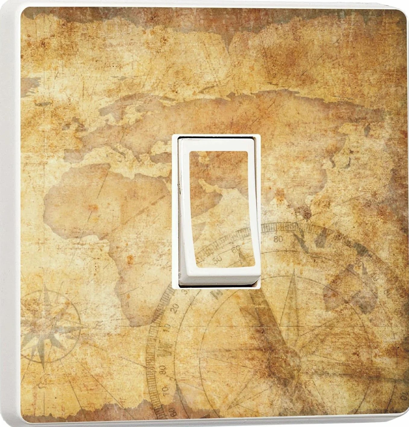 Carte du monde vintage autocollant interrupteur mural avec boussole