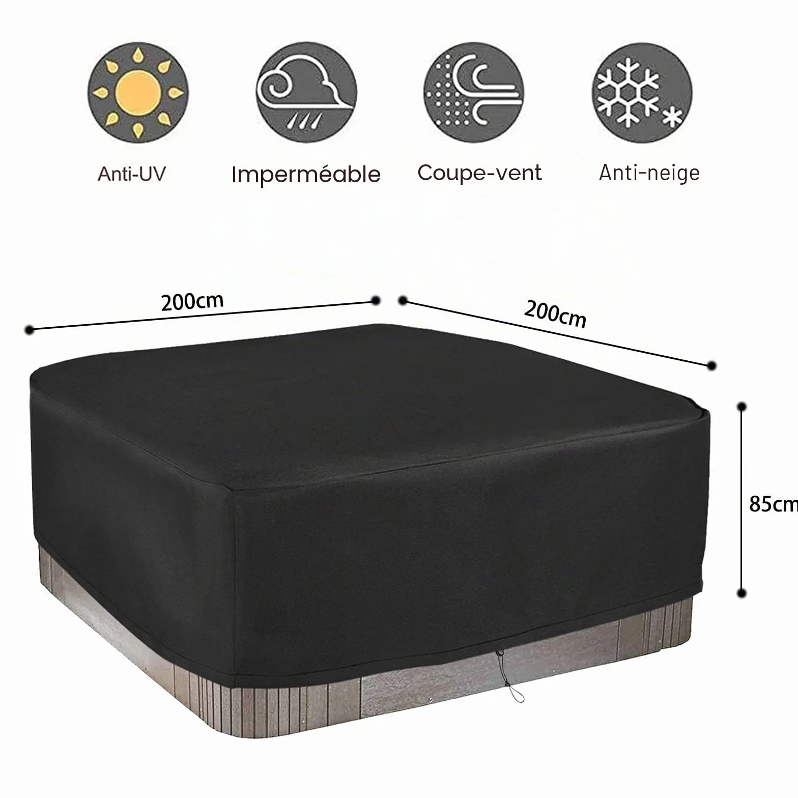 Housse de Protection pour Bain à Remous de Jardin 420D Tissu Oxford Imperméable Anti-UV Extérieur Spa 200x200x85 cm