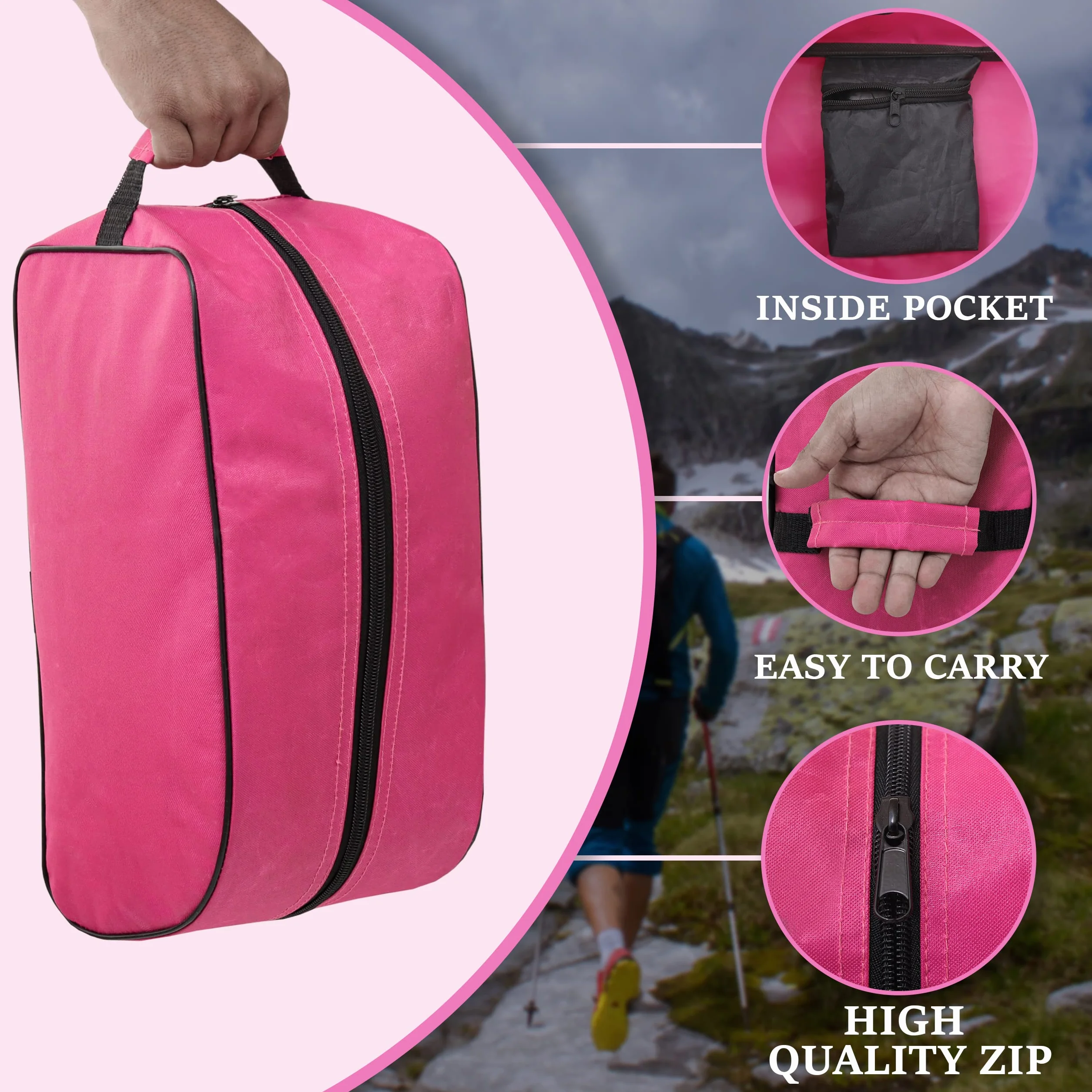 Sac à chaussures de sport résistant à l'eau, rose, avec poche intérieure