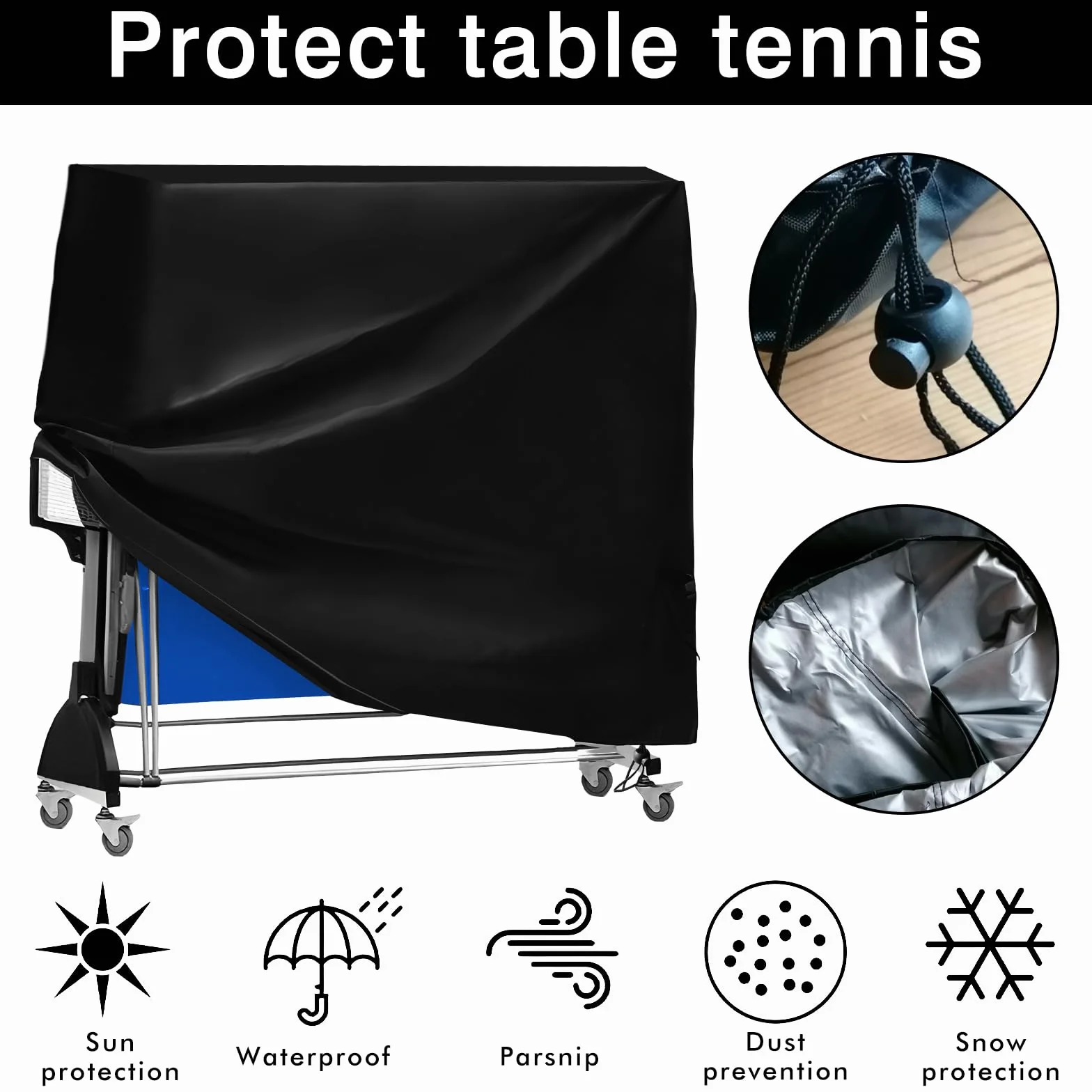 Housse imperméable WIYETY pour table de ping-pong 185x70x165 cm protection UV intérieur extérieur