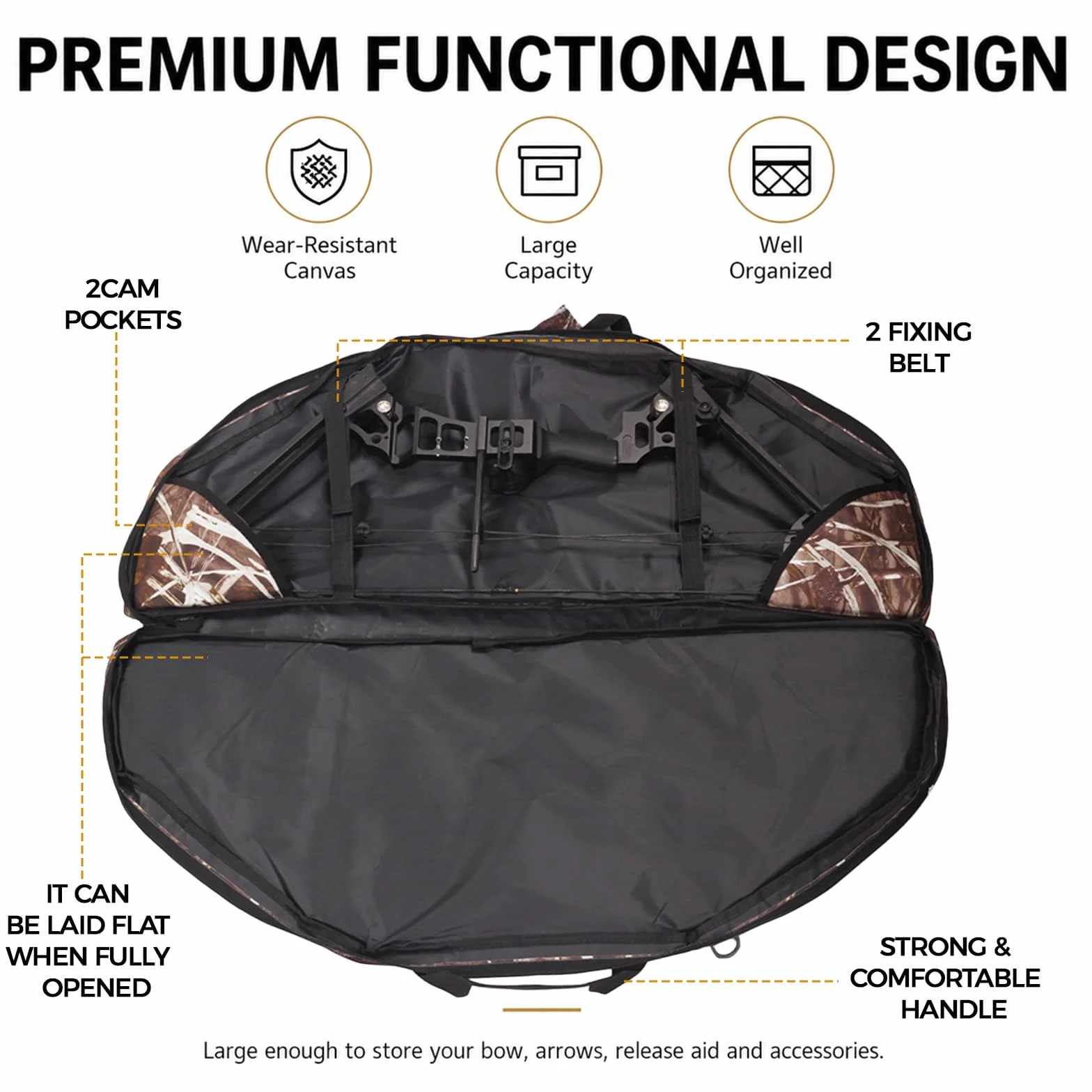 Sac d'arc à l'arc à plusieurs poches avec sangles Sac de transport pour arc avec poche flèche pour la chasse