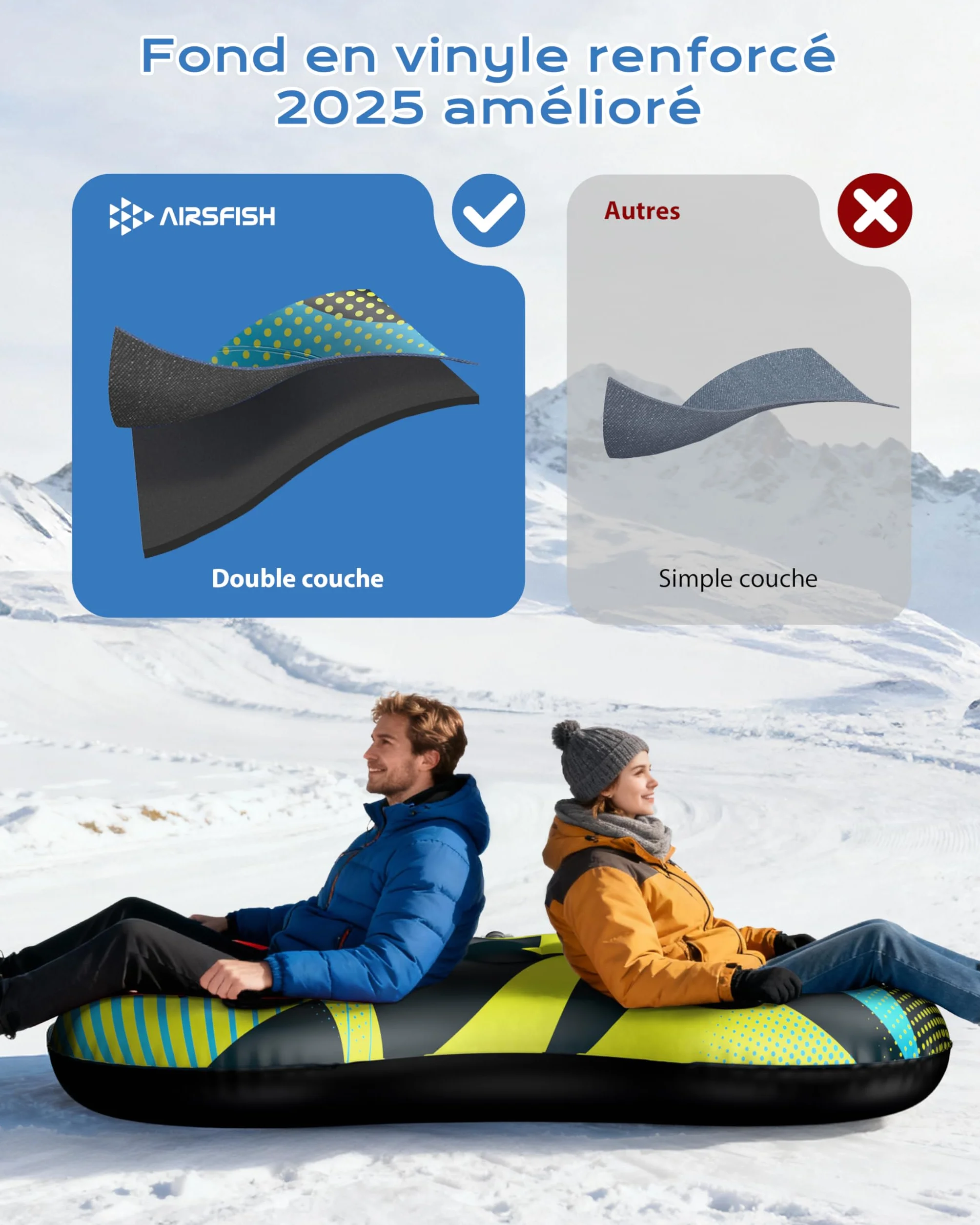 Tube à Neige Gonflable avec Laisse remorquable, Housse Robuste résistante à l'usure et antigel pour Sports d'hiver