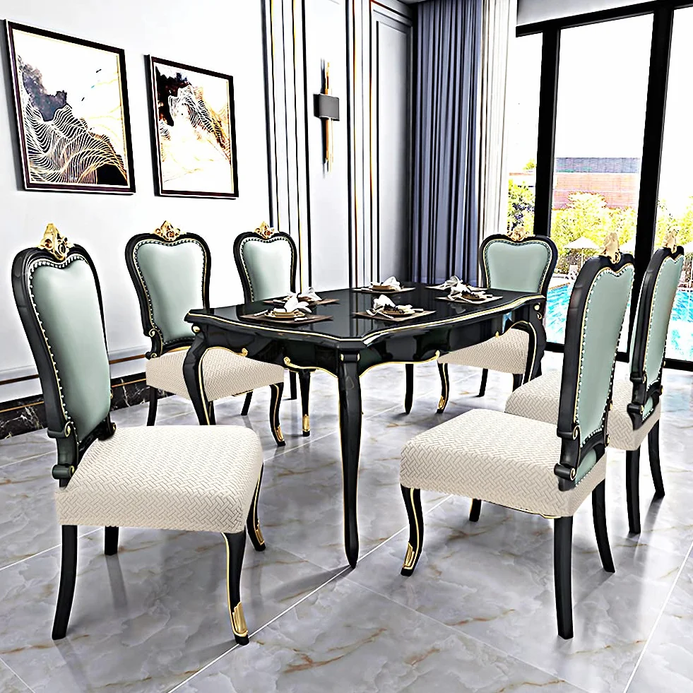 Fuloon Housse de Chaise Extensibles en Jacquard Beige Amovibles et Lavables