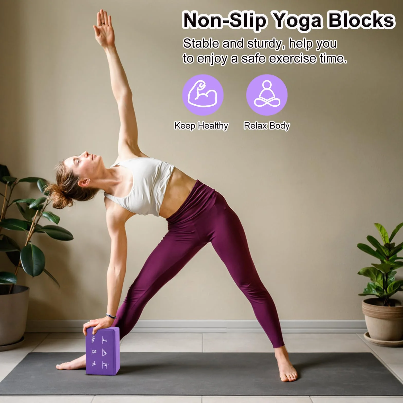 Lot de 2 blocs de yoga et sangles de yoga - Blocs en mousse EVA haute densité - Briques antidérapantes avec sangle de 6 m - Kit de blocs de yoga sans latex - 23 x 15 cm