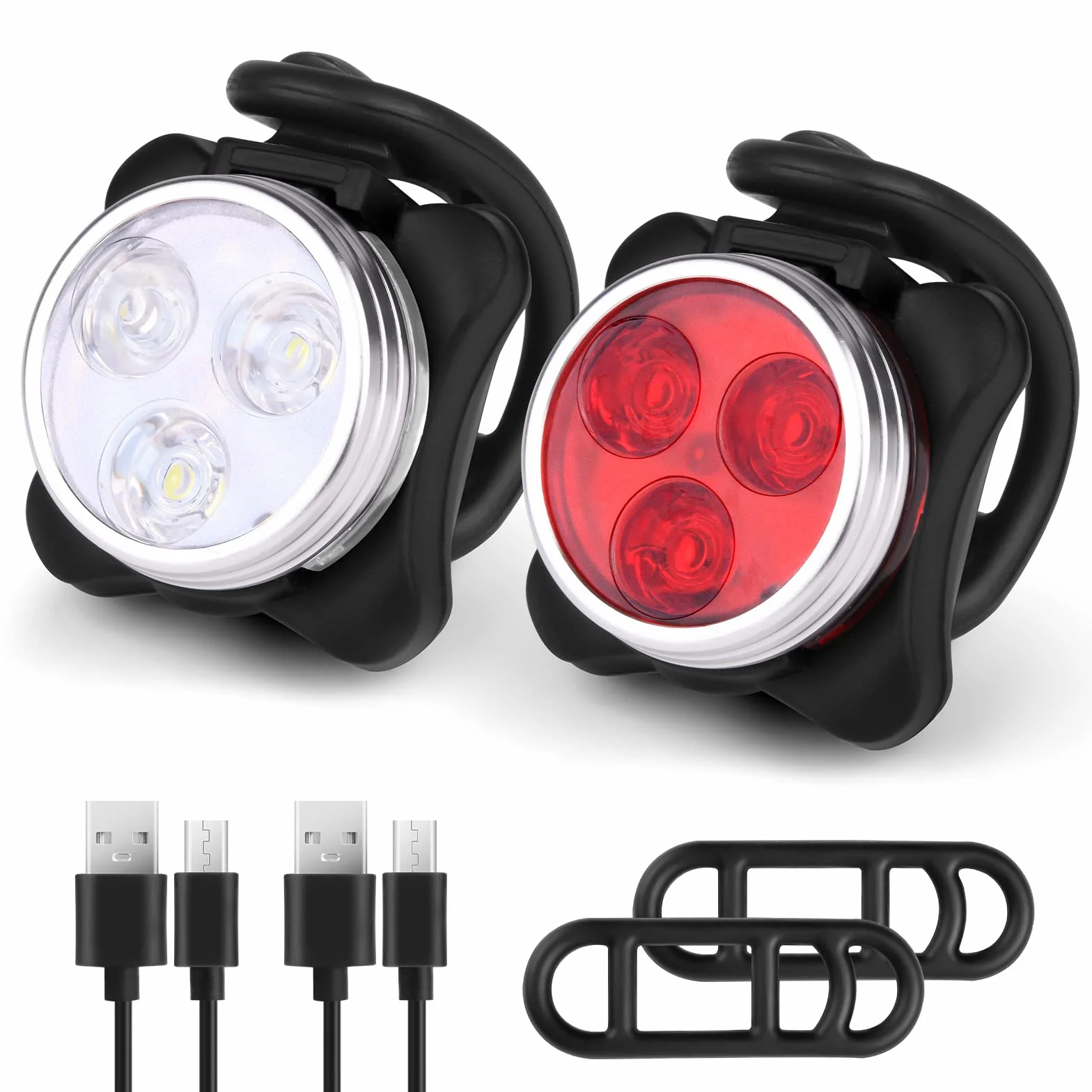 Flintronic Lumiere Velo Rechargeable Avant et Arrière, Lampe LED de Vélo, Kit Éclairage Vélo Éclairage USB Antichoc Impermeable Phare Lampe LED de Vélo pour VTT VTC Cycliste Poussette
