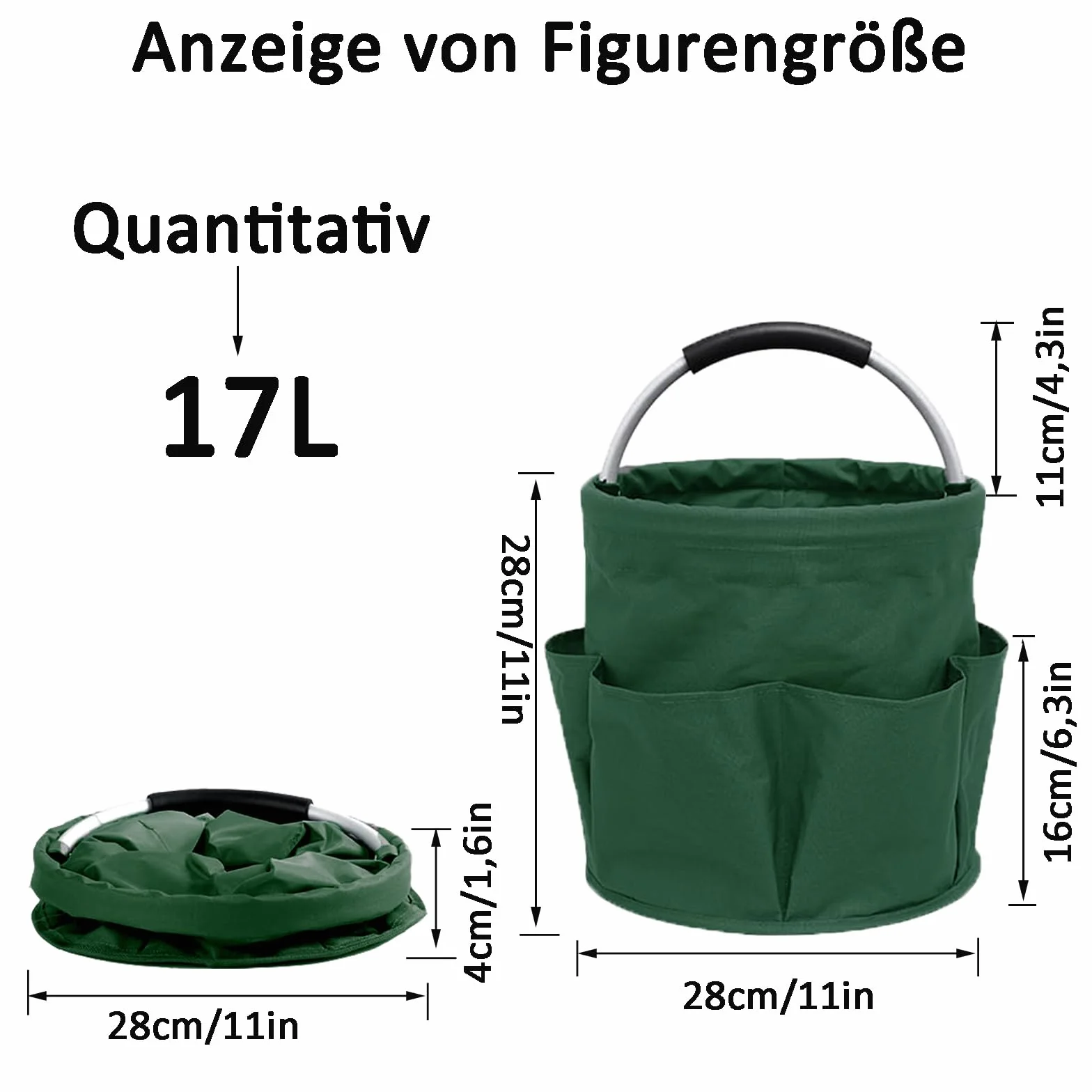Organisateur de Nettoyage Pliable, Sac à Outils avec 6 Compartiments, Panier de Rangement, Vert