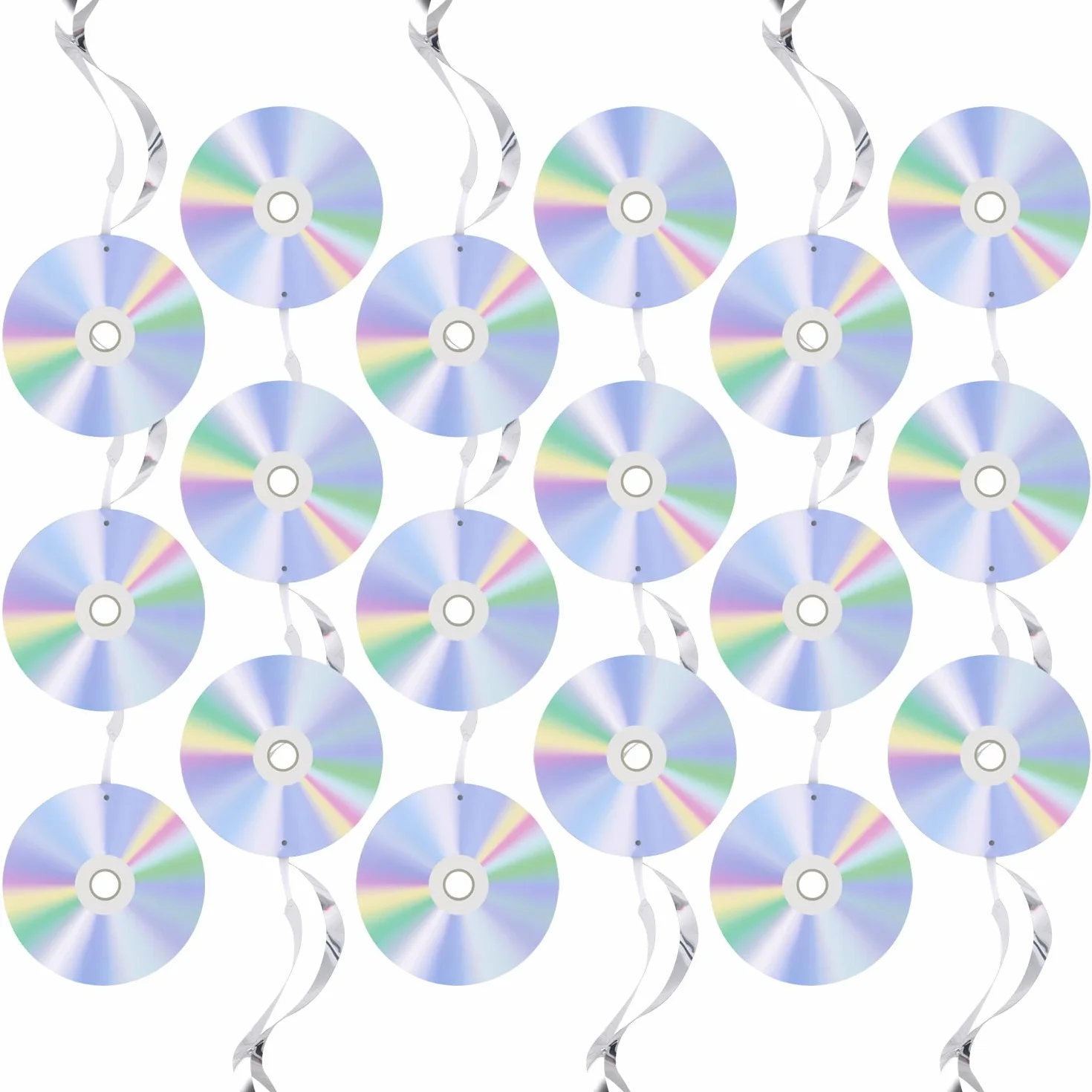Décorations de Fête des Années 90 Tourbillons Suspendus Découpes CD Disco Rétro Irisées Banderoles de Plafond Thème Musique Y2K pour Anniversaire 18pcs