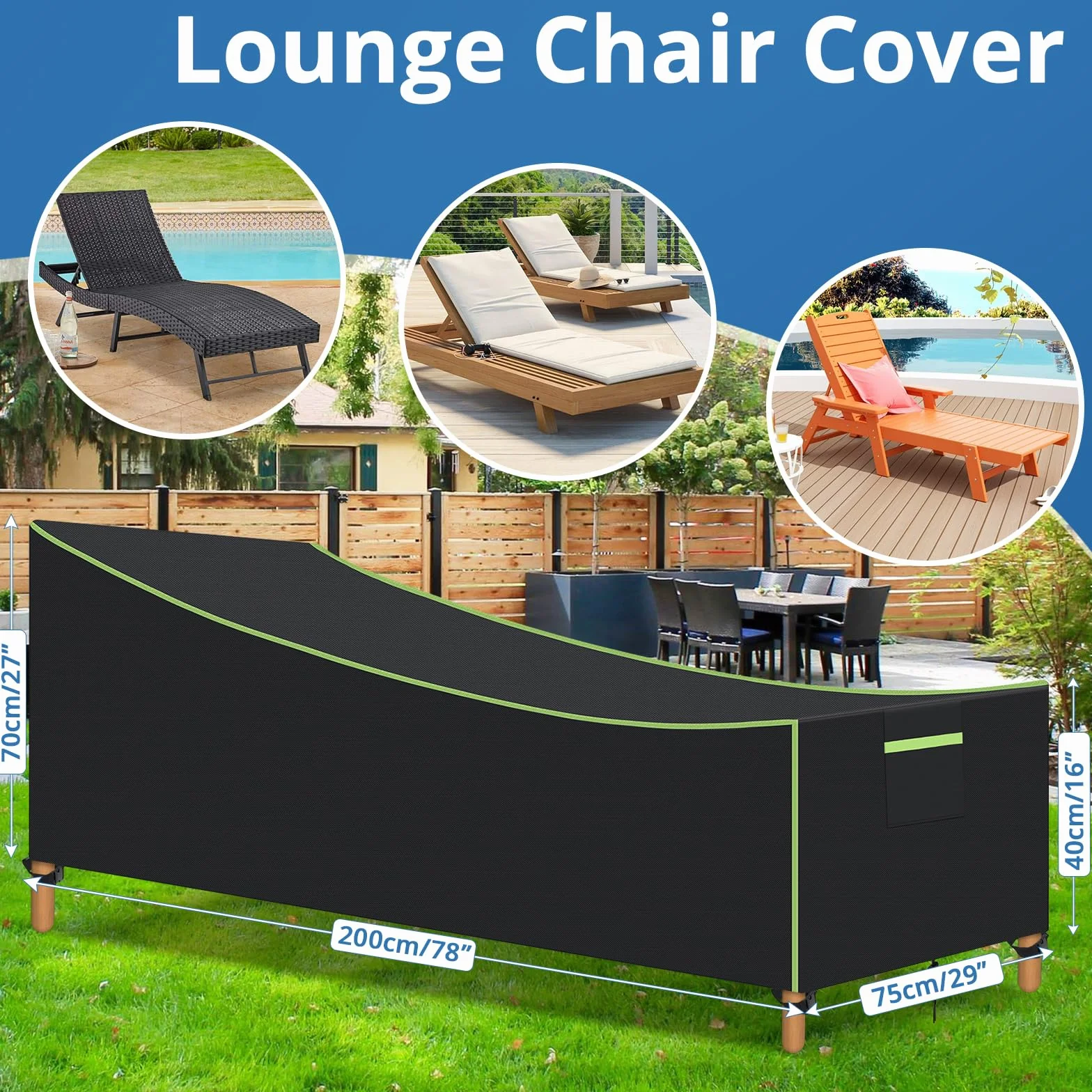Housses de protection pour chaise longue GARPROVM Lot de 2 200x75x40/70 cm Oxford 210D imperméable