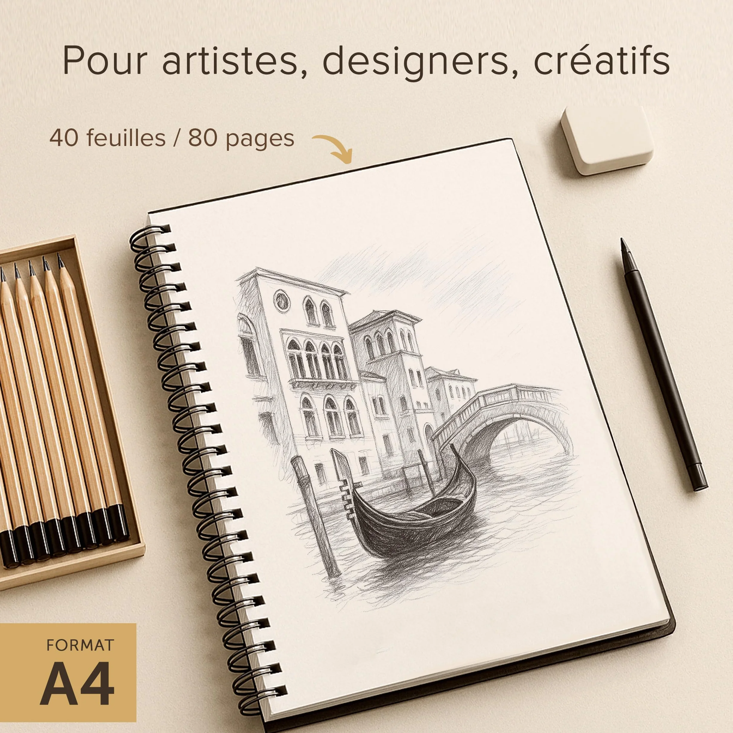 Carnet à Dessin Relié A4 200 GSM 21 x 29 cm 40 feuilles 80 Pages