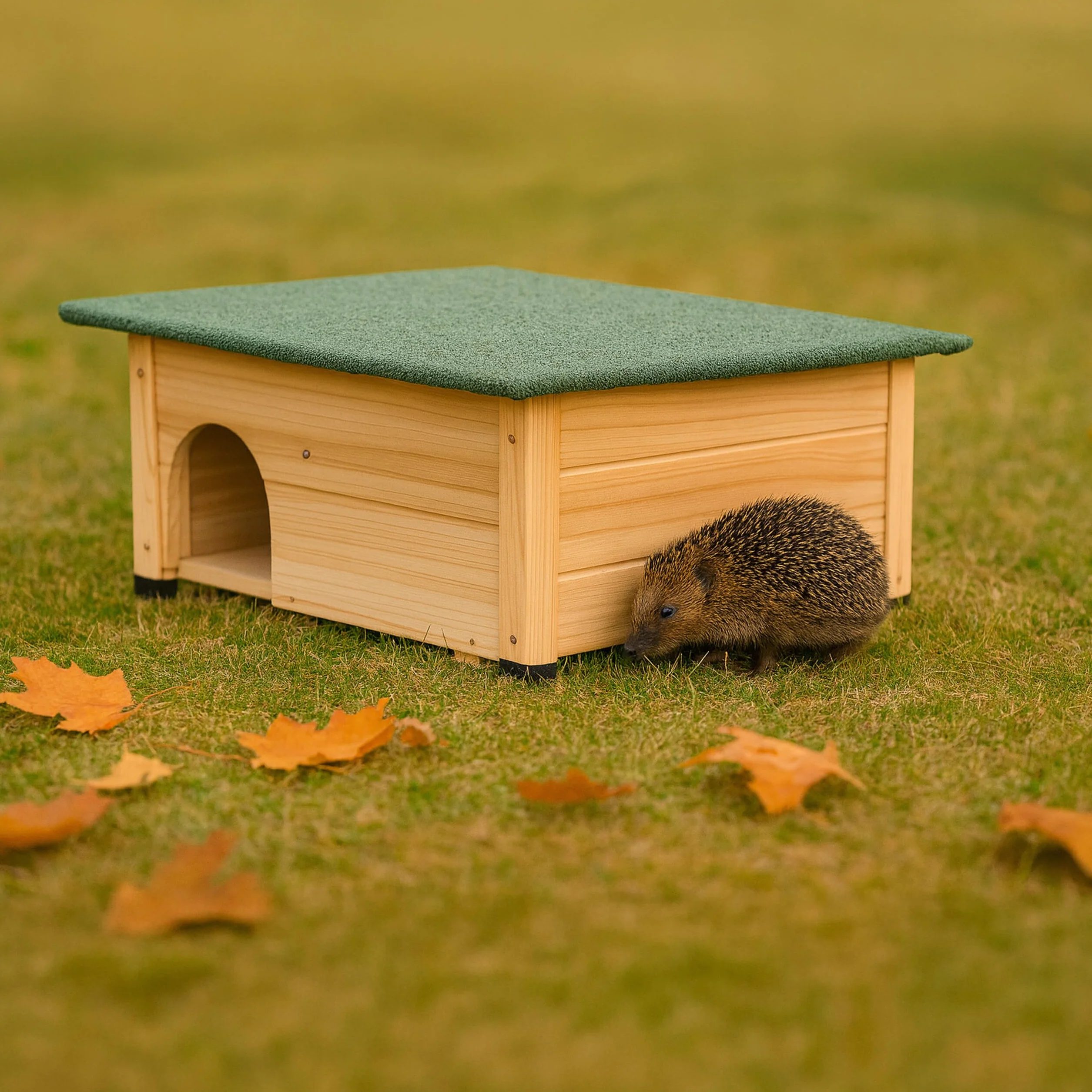 Relaxdays Maison hérisson avec Sol, Labyrinthe & Toit étanche, Bois, 25x57x44 cm, Naturel