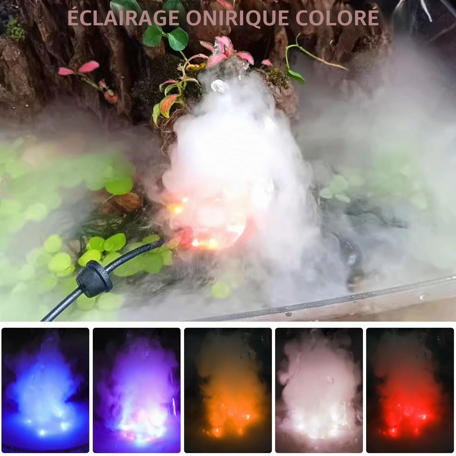 PORFOYO Nébuliseur à Ultrasons 12 LED Brumisateur Ultrason Mini Machine à Fumée d'Halloween avec Protection Anti-éclaboussures