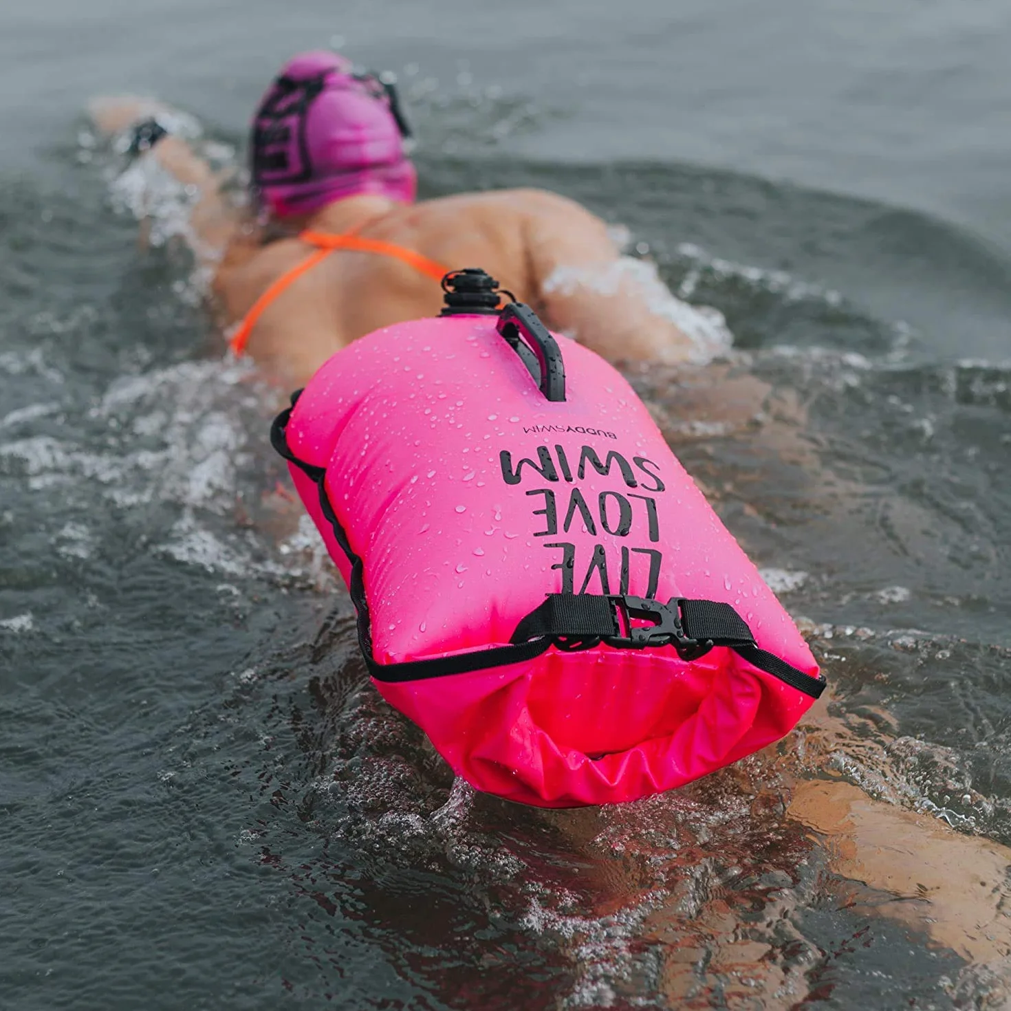 Set Bouée de Natation en Eau Libre 20 litres et Bonnet de Bain. Pochette Etanche pour la Natation en Eau Libre avec Sac Impermeable Etanche et Bonnet de Bain en Silicone.
