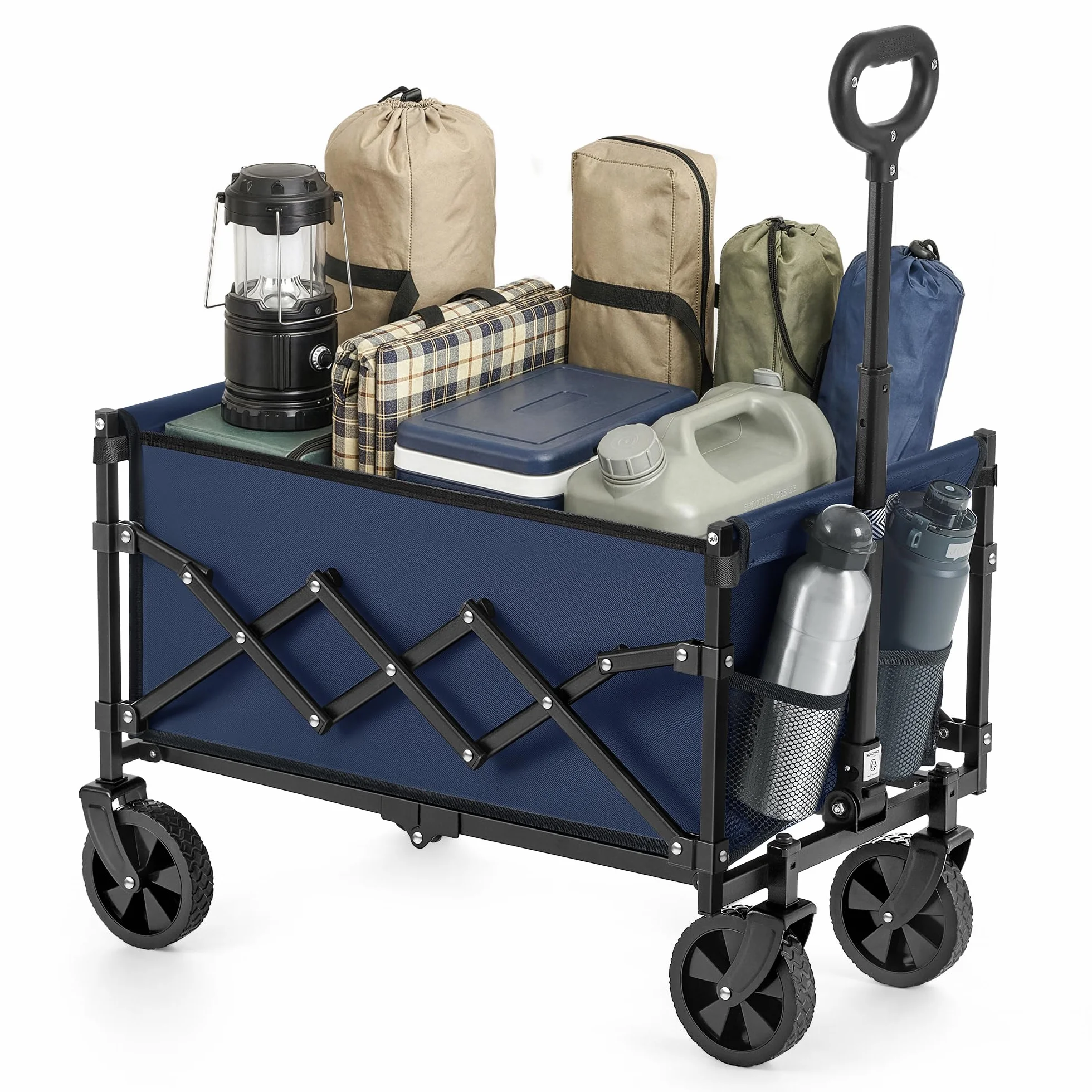 SONGMICS Chariot de Transport Pliable, Compact, 4 Roues Renforcées, Charge 180 kg, 90 L, Bleu Minuit