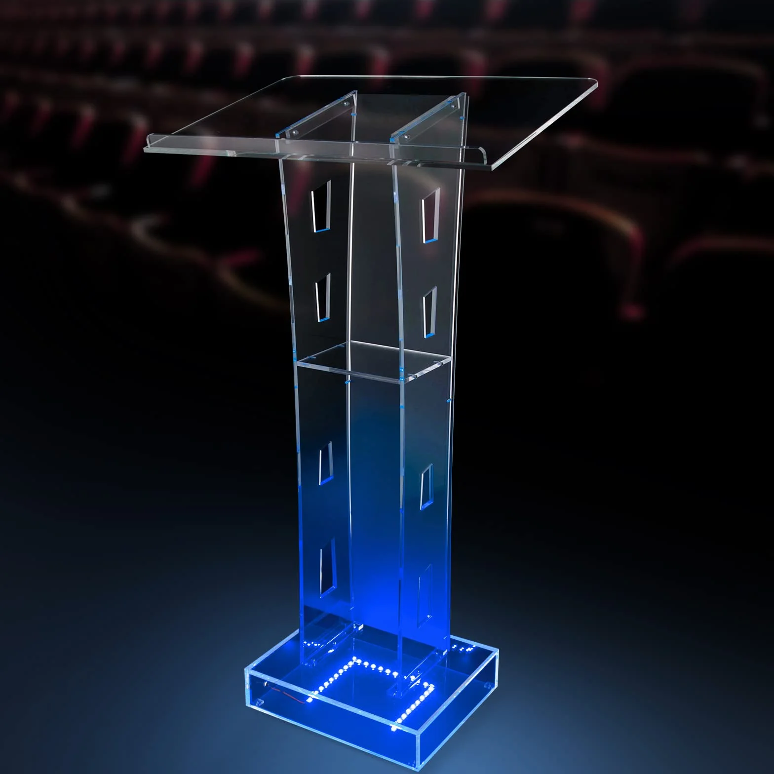 Lucite Podium en acrylique transparent avec lumière LED bleue 100 cm