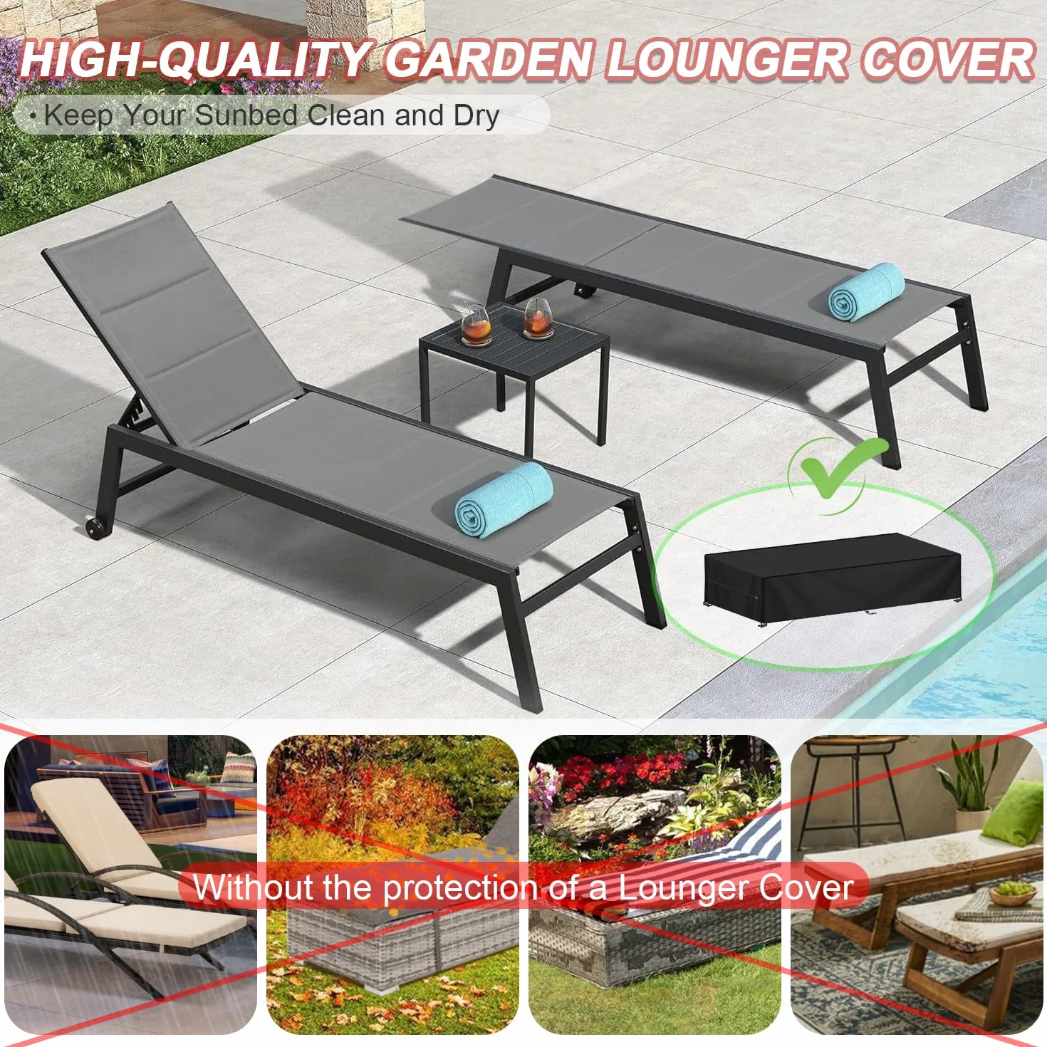 LAMUNI Housse de Protection Transat Jardin 420D Oxford Impermeable Anti-UV 218x77x55cm