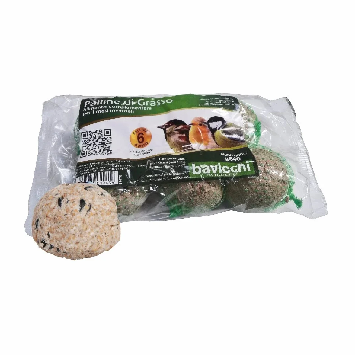 Bavicchi Boules de graisse pour oiseaux sauvages 6 x 90 g sans huile de palme