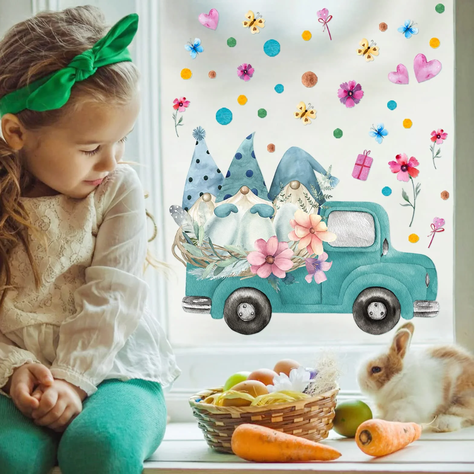Naklejki na okno LUTIN w samochodzie dla dzieci dekoracyjne gnome serce kwiaty motyle