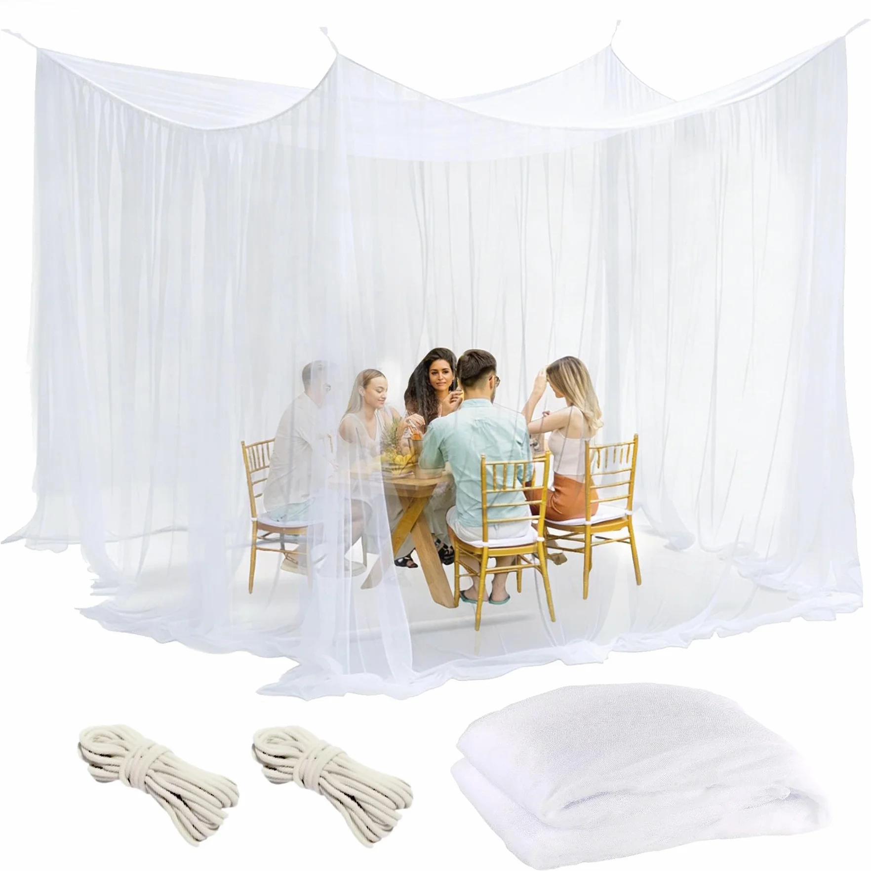 Moustiquaire 300 x 300 x 250 cm, pour gazebo, jardin, terrasse, camping, lit, 220 mailles fines avec 1 porte, blanc