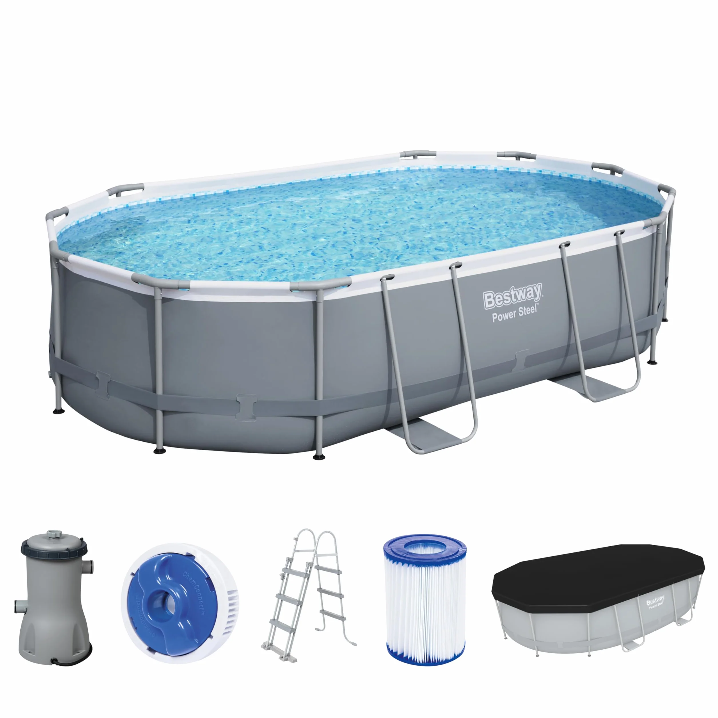 Bestway Ensemble de piscine Power Steel Ovale 488x305x107 cm