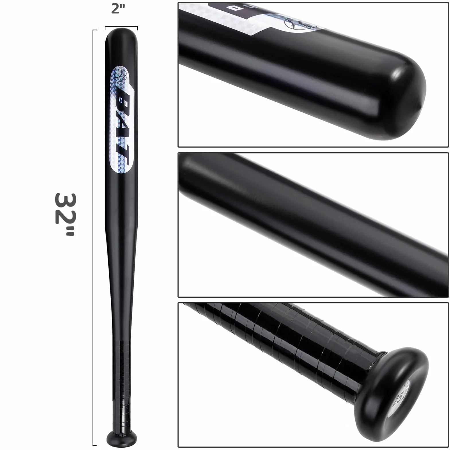 Batte de Baseball Métal 30/32 Pouces Noir au Choix Batte Base-Ball Adulte Pro Léger pour Exercice Homme Femme Solide Durable à la Mode