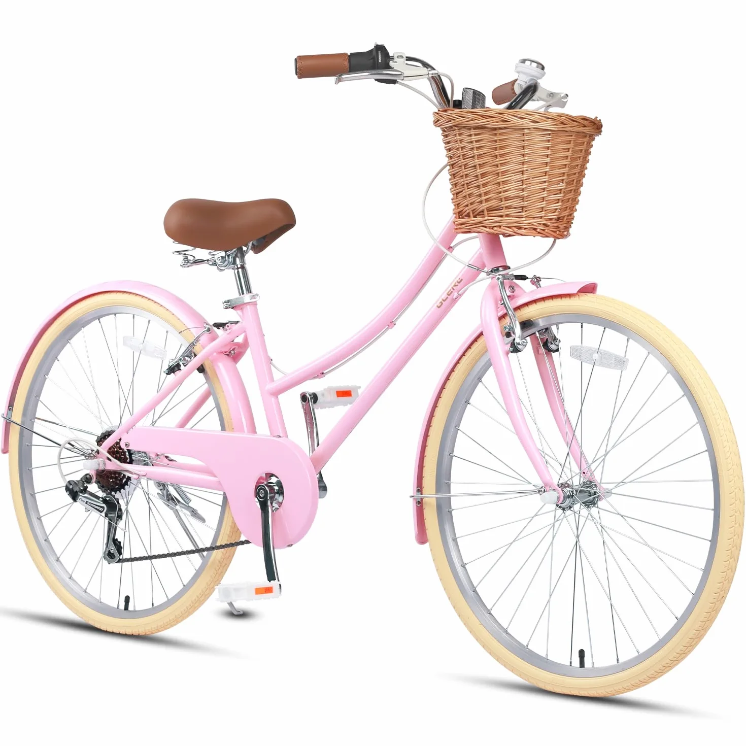 Glerc Missy Vélo de Ville Hybride 20" 24" 26" 6 Vitesses pour Jeunes Filles de Plus de 8 Ans avec Panier en Osier et léger, Plusieurs Couleurs