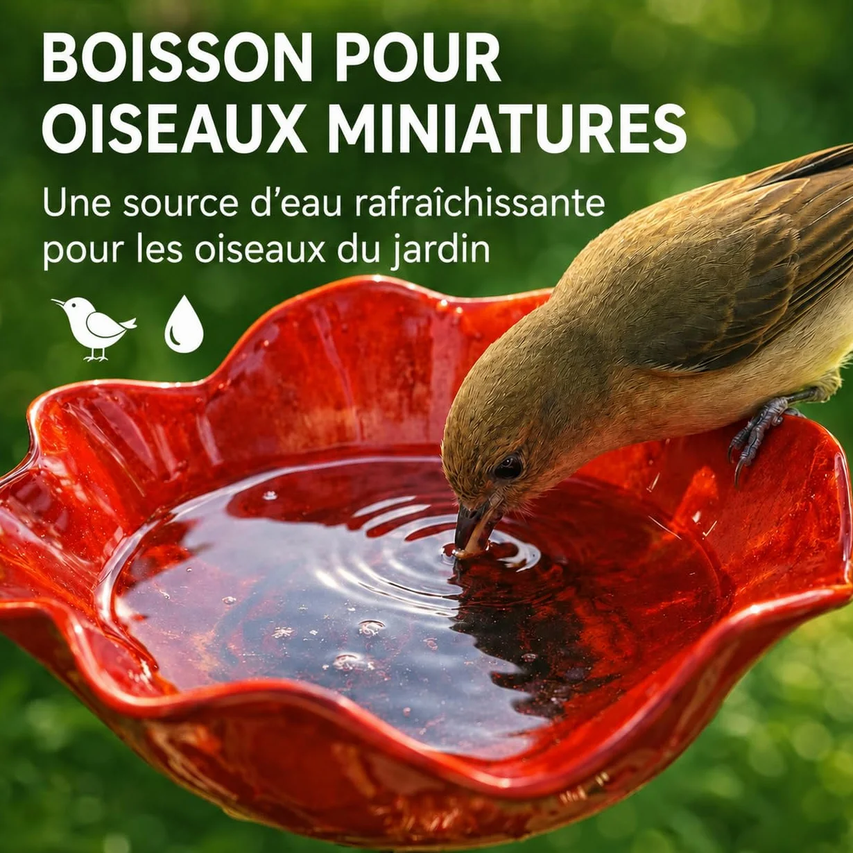 Bain d'oiseaux Extérieur en Forme de Fleur avec Socle et Piquet métallique pour Oiseaux et Abeilles
