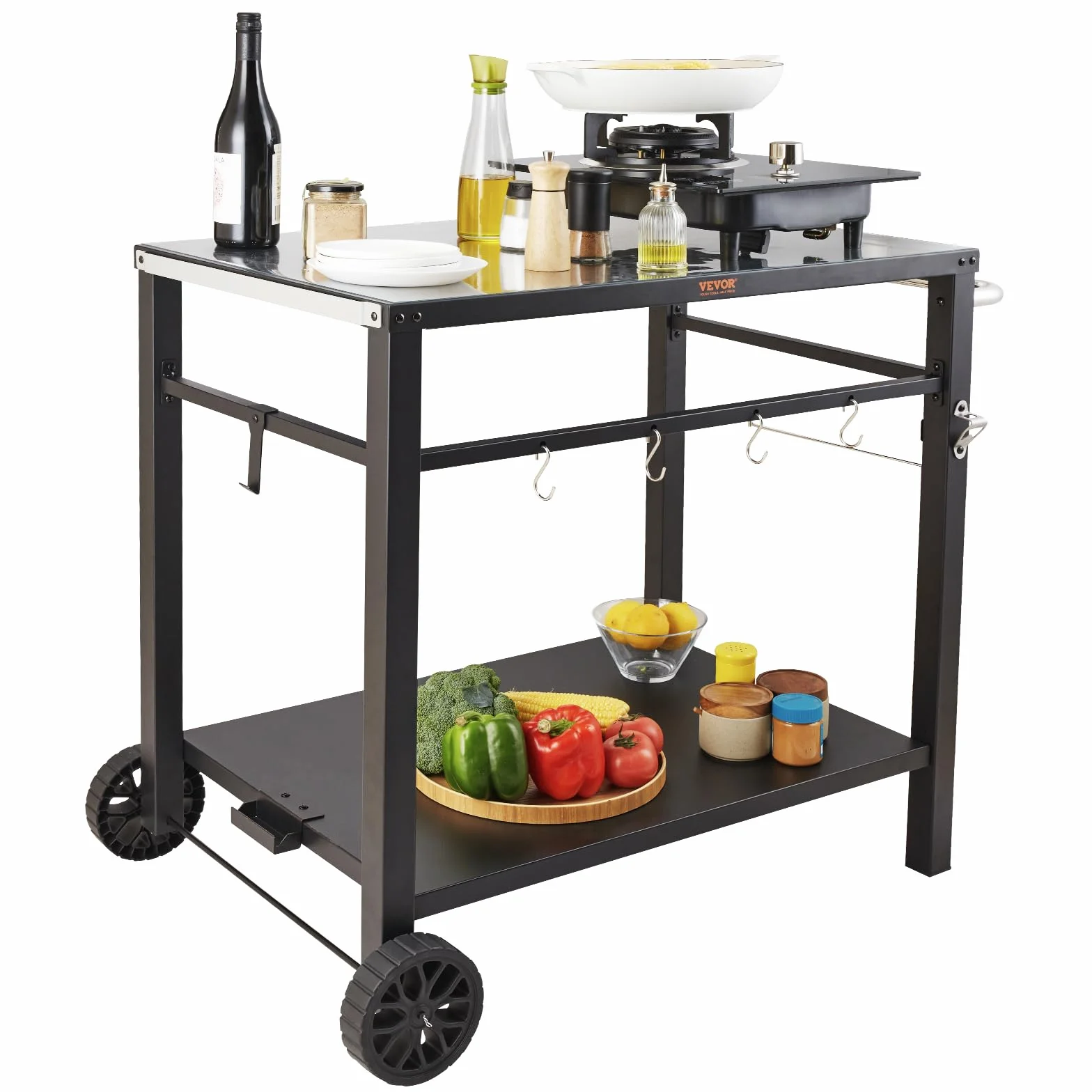 VEVOR Desserte Plancha 2 Niveaux Chariot Barbecue Table sur Roulettes 85x55x83,5 cm