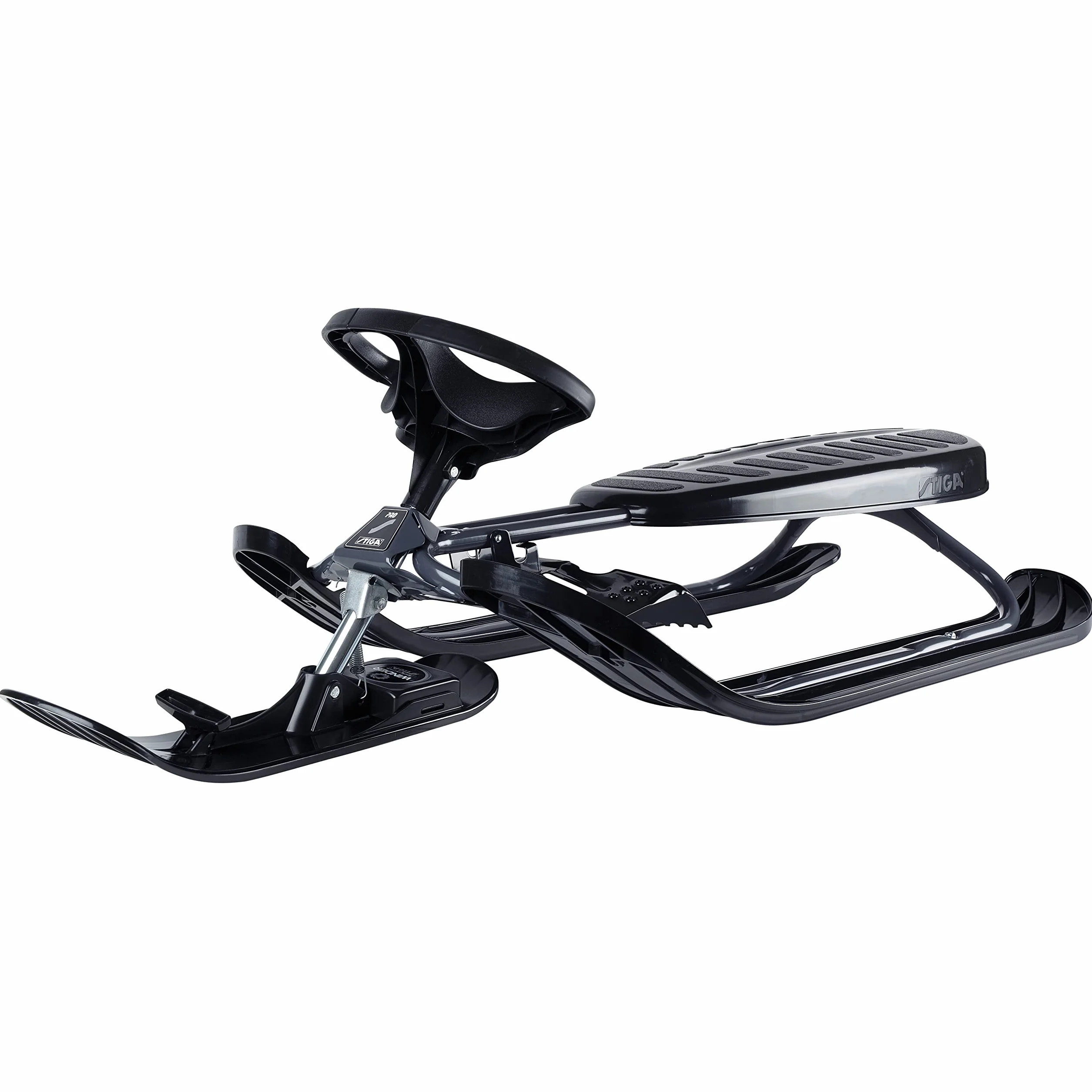 STIGA Snowracer Curve – Luge avec Volant, Frein et Ski Incurvé – pour Enfants et Adultes – Cadre en Acier Solide – Facile à Manœuvrer – Poids Max 90 kg, Gris
