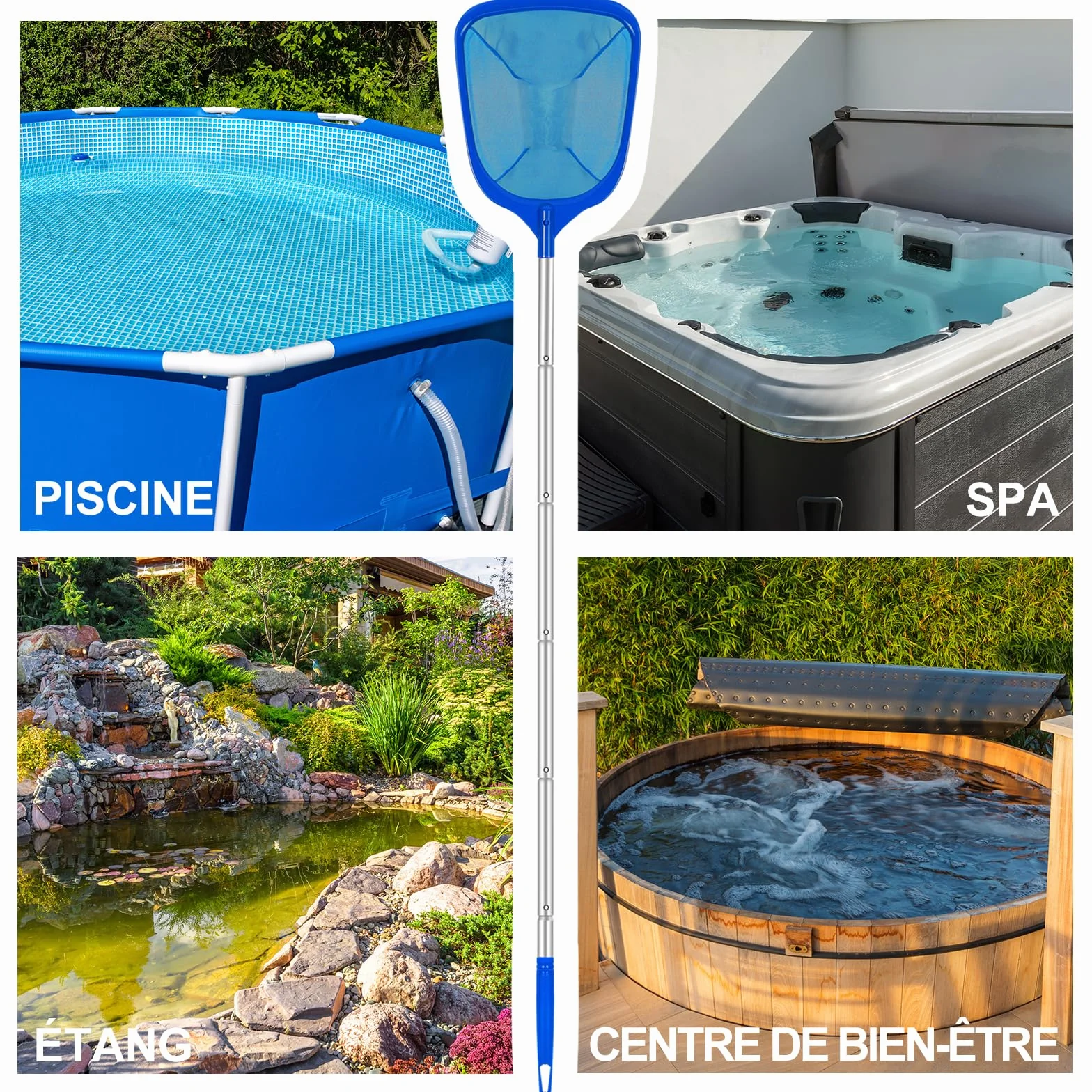 KGC Épuisette de Piscine avec Manche 81-173 cm Mailles Ultra-Fines pour Piscines Bassins Spas