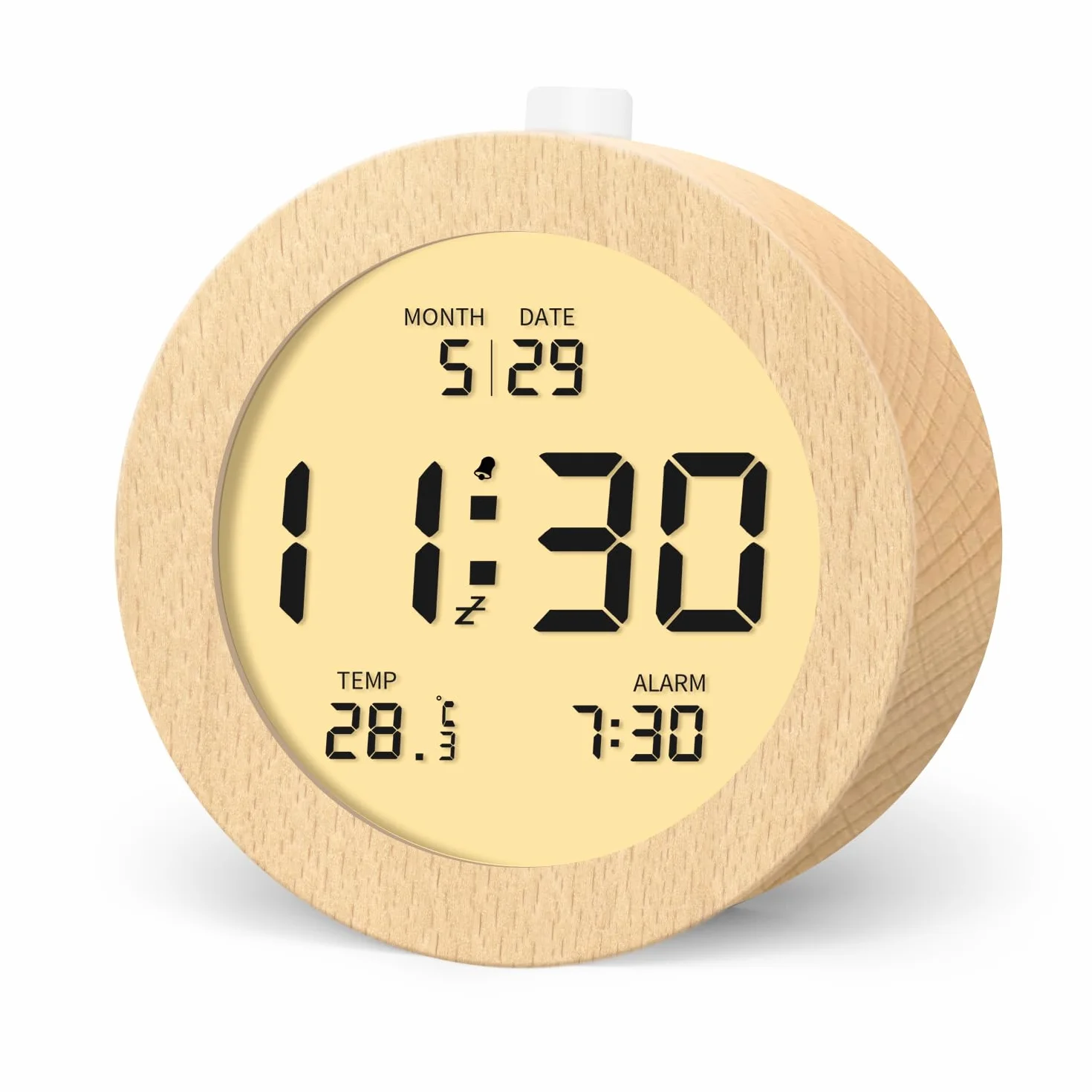 aboveClock Réveil Numérique en Bois avec Écran LCD, Température, Date, Snooze, Rétroéclairage, 3 Piles AAA