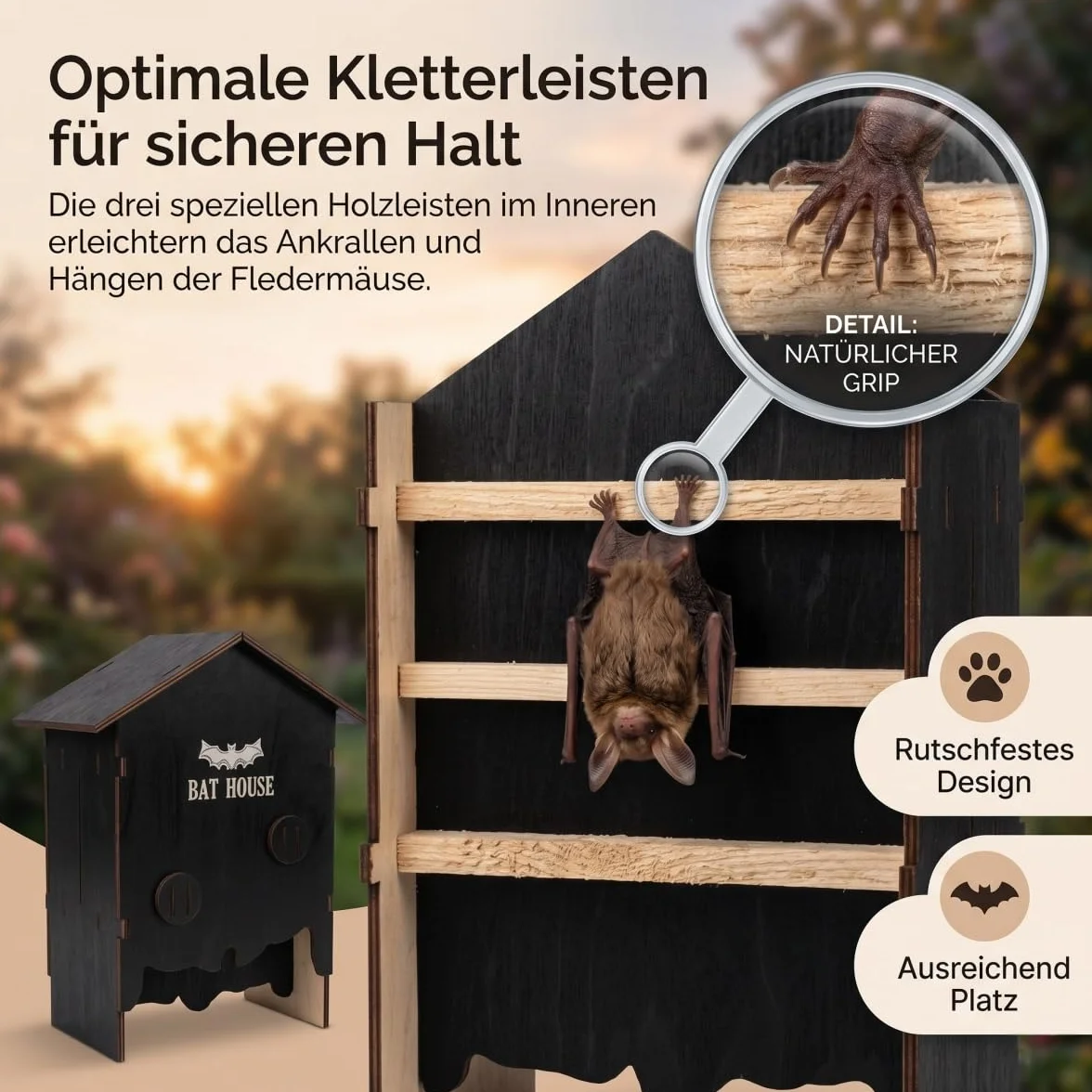 Nichoir Chauve Souris en Bois 3 Chambres, Kit DIY Résistant aux Intempéries pour Jardin