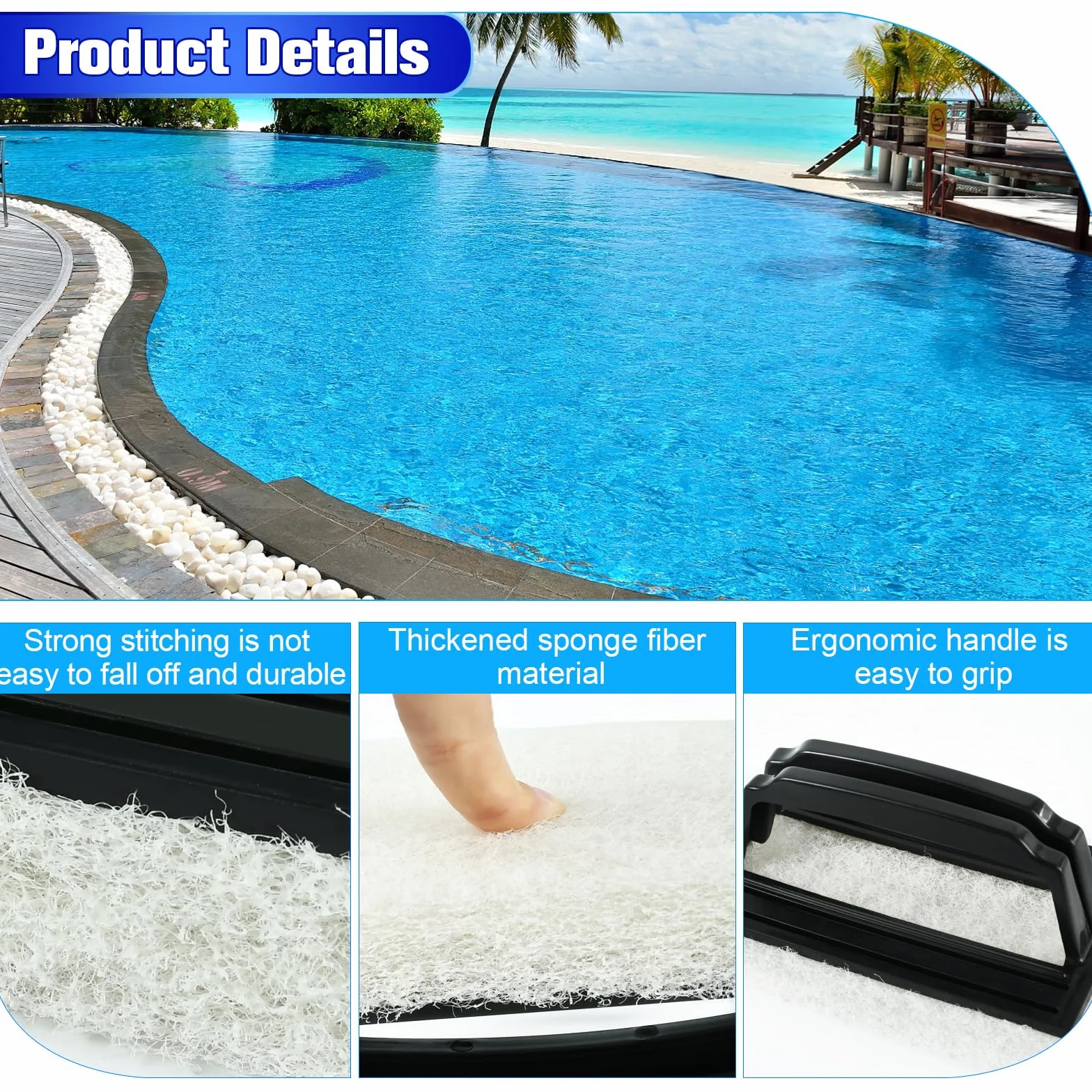 Brosse Éponge pour Piscine de Nettoyage Ligne d'eau Mur Plancher Noir