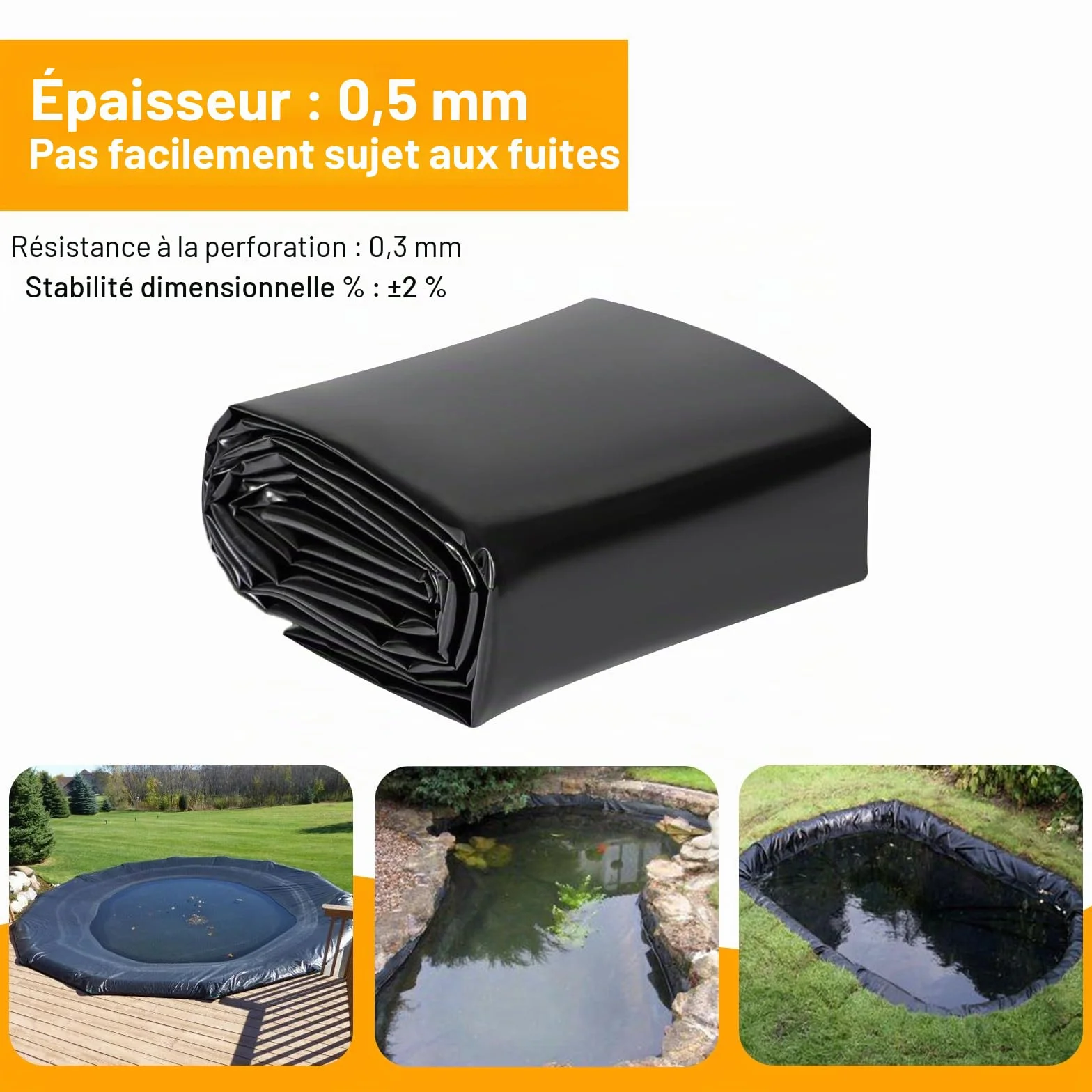 Bâche pour bassin 3 x 4 m Noir Polyéthylène haute densité Résistant aux UV