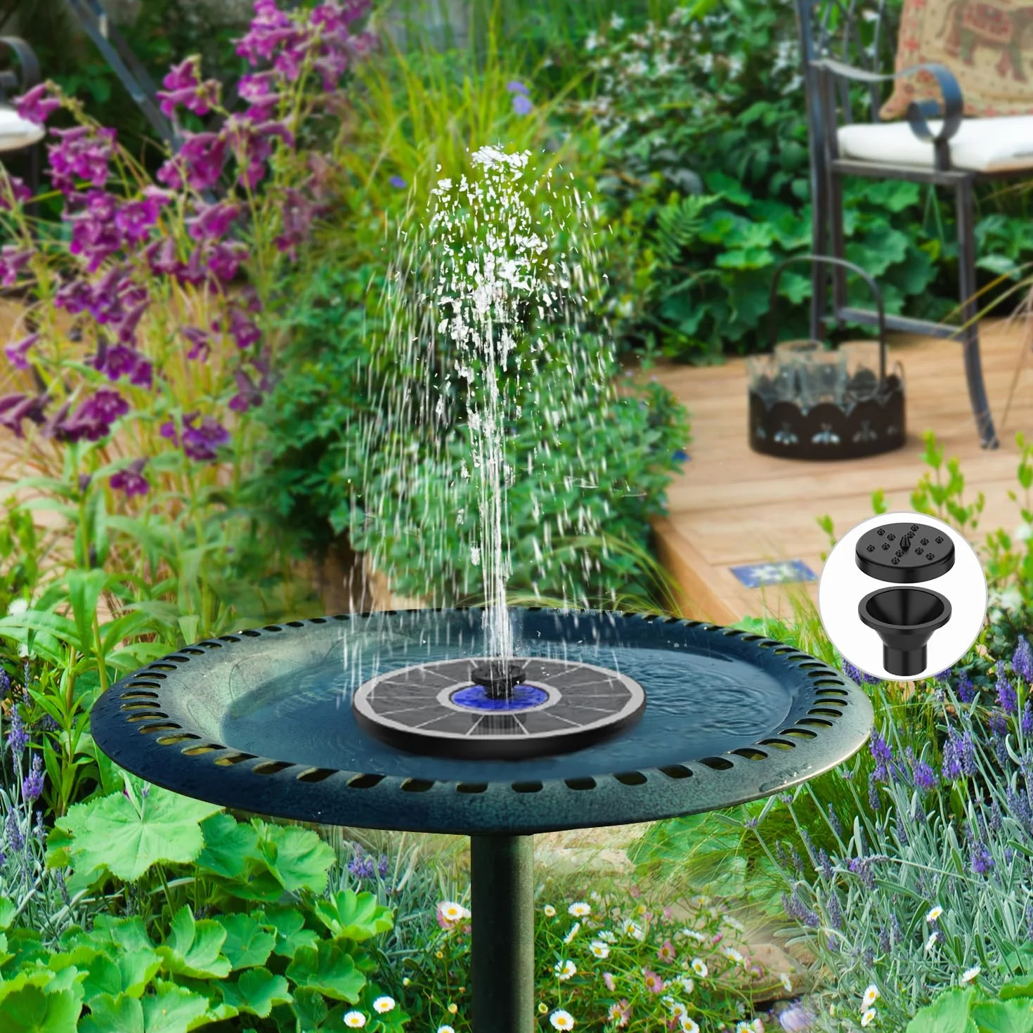 Kit d'accessoires pour fontaine solaire, 8 buses à effets DIY, 4 fixateurs, 3 éponges filtrantes