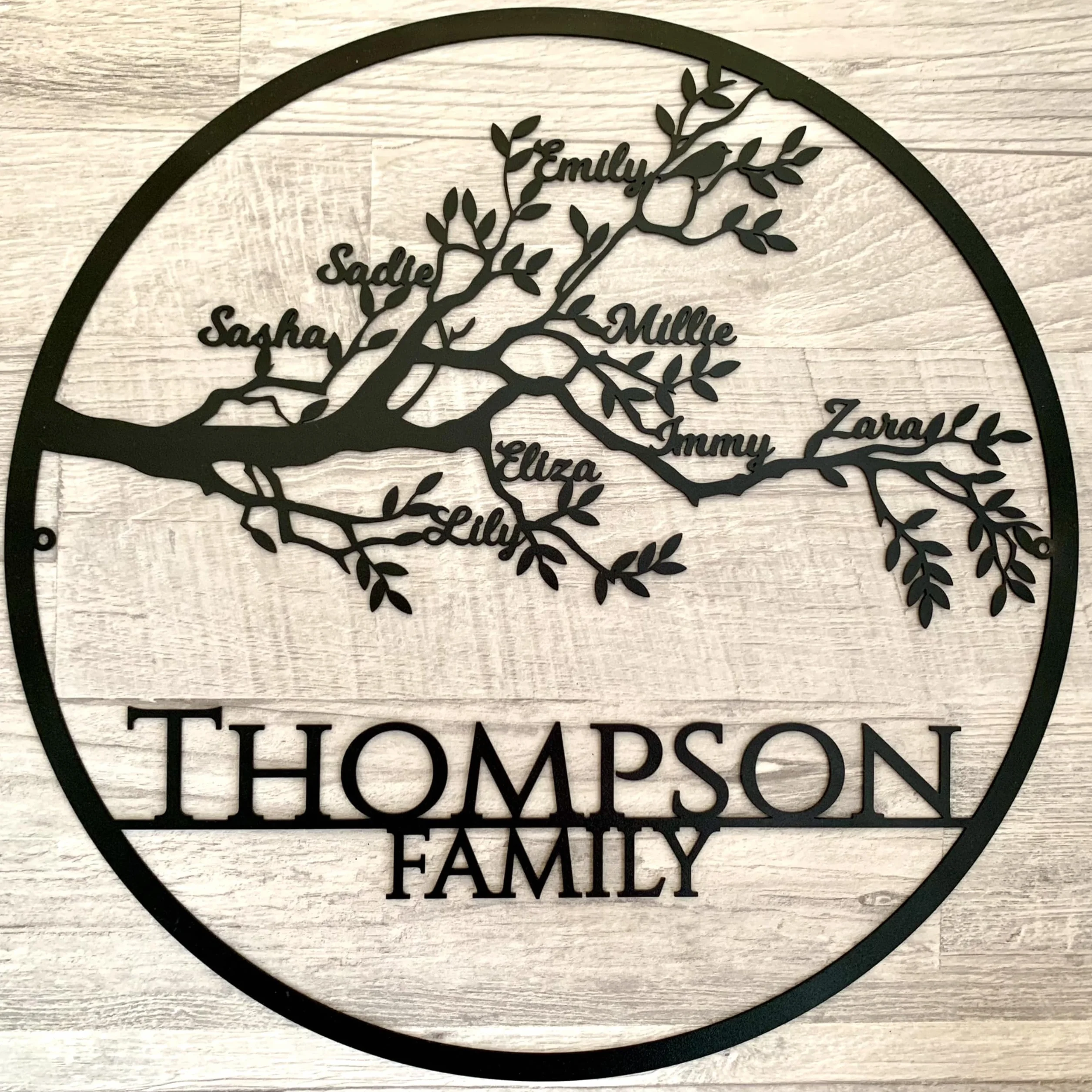 Arbre de Vie Personnalisé en Métal Décoration Murale Panneau Familial Arbre Généalogique avec Prénoms Design 3