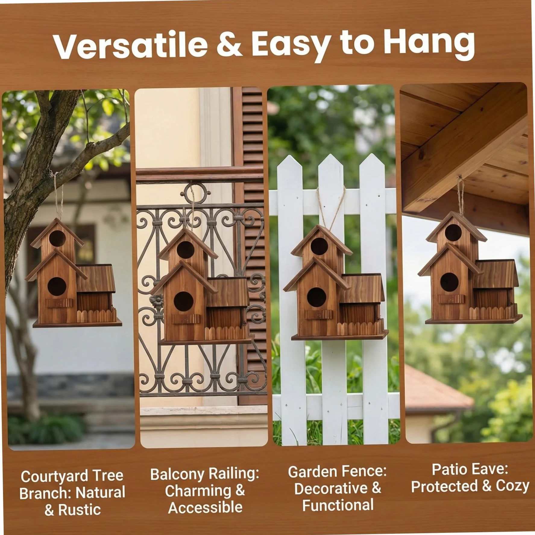 Mangeoire à écureuils en Bois brûlé avec Toit Flexible pour Jardin, Cour