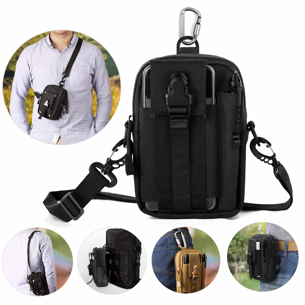 Unigear Sac Tactique Ceinture, Sacoche Ceinture Molle EDC 1000D/ Sac Multifonctionnel avec Un Mousqueton pour Cyclisme, Randonnée, Alpinisme Course Sports Extérieurs