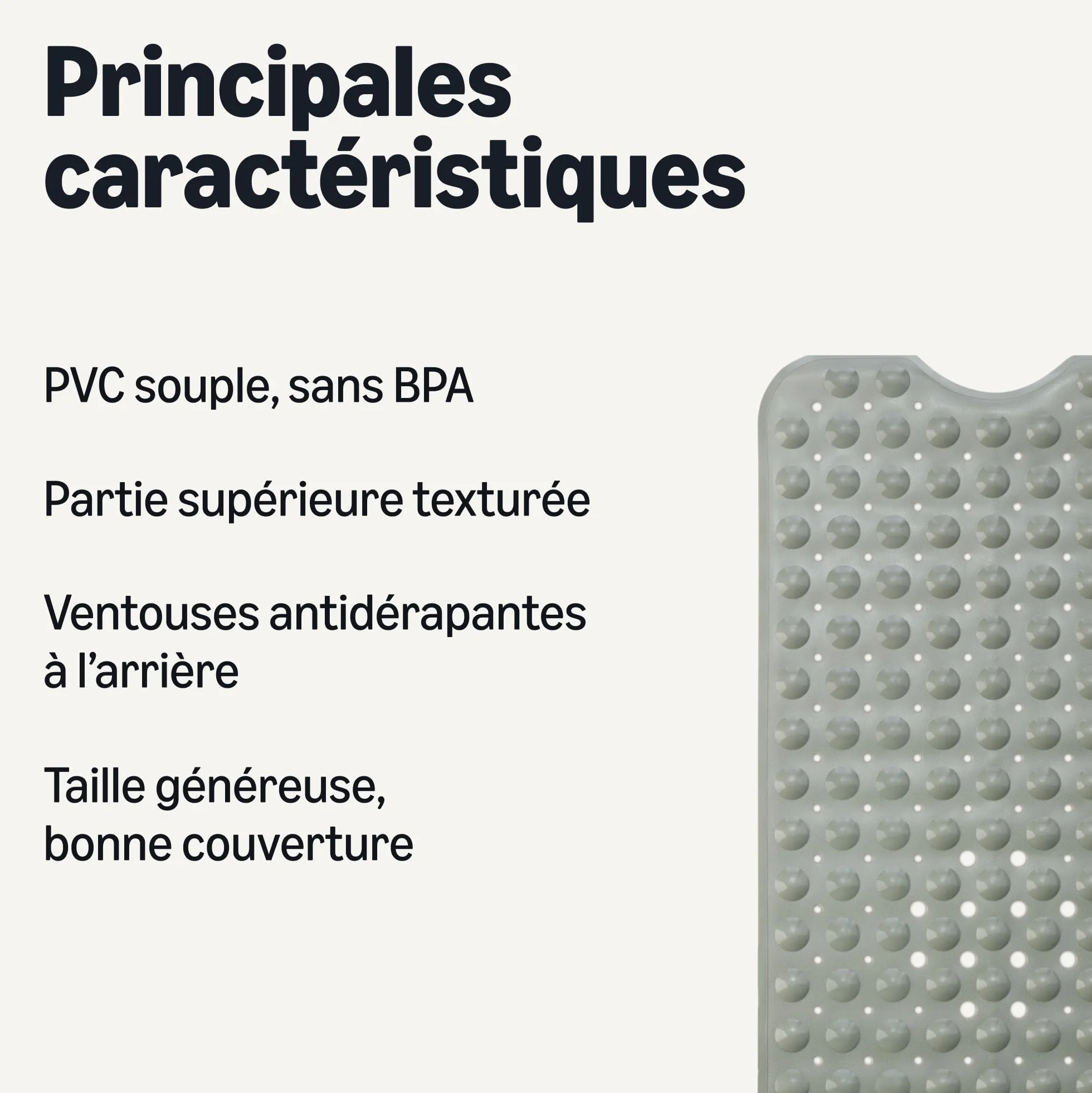 Amazon Basics Tapis de bain antidérapant avec ventouses, 40" x 16", gris