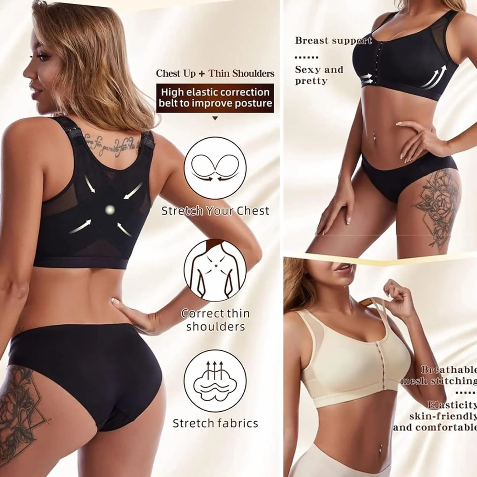 Forme Science Soutien-Gorge Posture Correcteur Femme Fermeture Avant Posture Soutien sans Fil Couverture Complète Soutien-Gorge Sport 2 Débardeur Manga