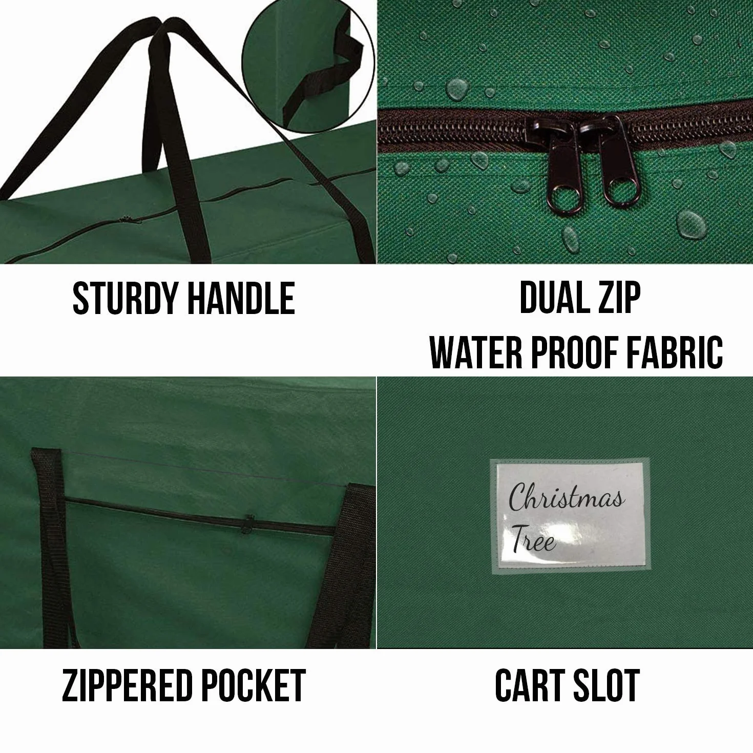 Sac de Rangement Sapin Noël 125 cm Résistant Déchirure Poignée Double Fermeture Glissière Vert