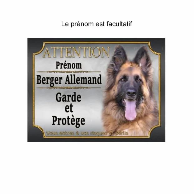 Plaque Attention Chien Berger Allemand métal Aluminium 15 cm x 20 cm argent