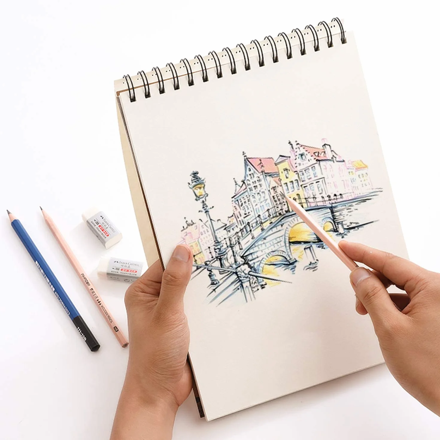 VEESUN Carnet Dessin A5, Cahier Reliure Spirale Couverture Rigide 160GSM 60 Pages, Papier Croquis pour Crayon Stylo Aquarelle