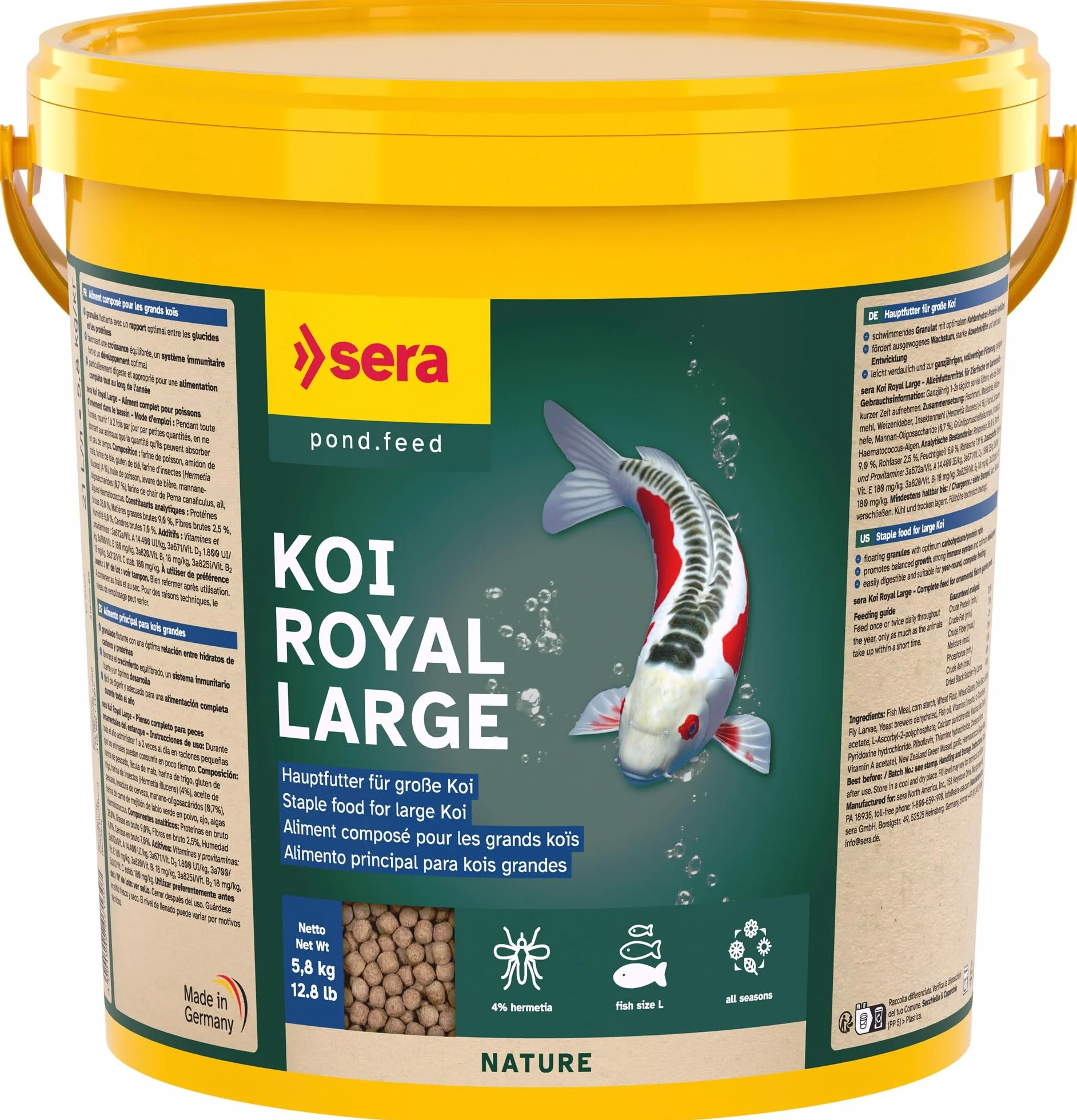 Sera Koi Royal Large 21 L (5,8 kg) Aliment Composé Granulés Flottants pour Koïs à partir de 25 cm