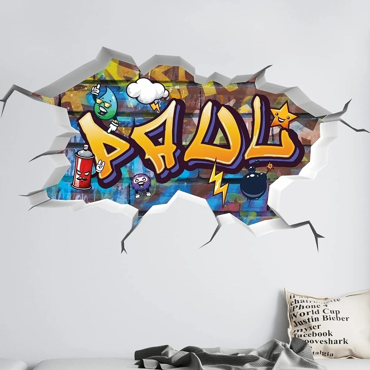 Sticker mural personnalisé 3D graffiti tjapalo v166 100x58cm chambre garçon enfant