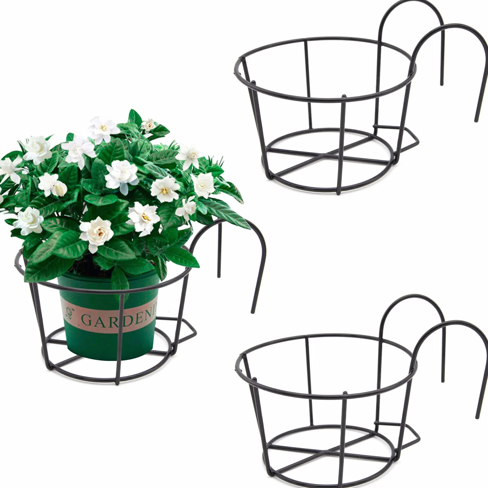 Paniers de Fleurs Suspendus en Fer 3 Pièces Support Jardinière Rail Suspendu pour Balcon Jardin