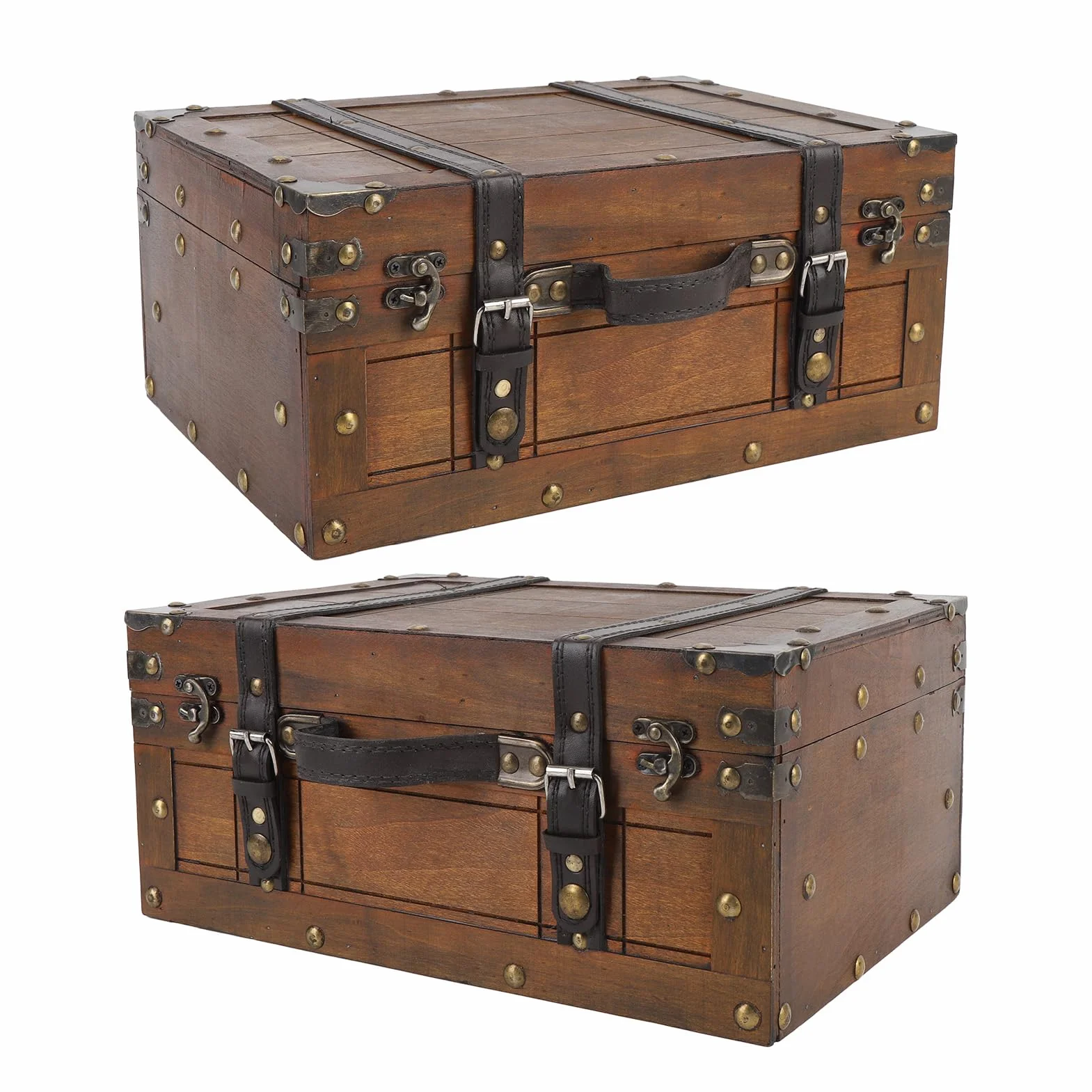 Coffre de Rangement en Bois Rétro Vikye avec 2 Verrous en Bronze, Grand
