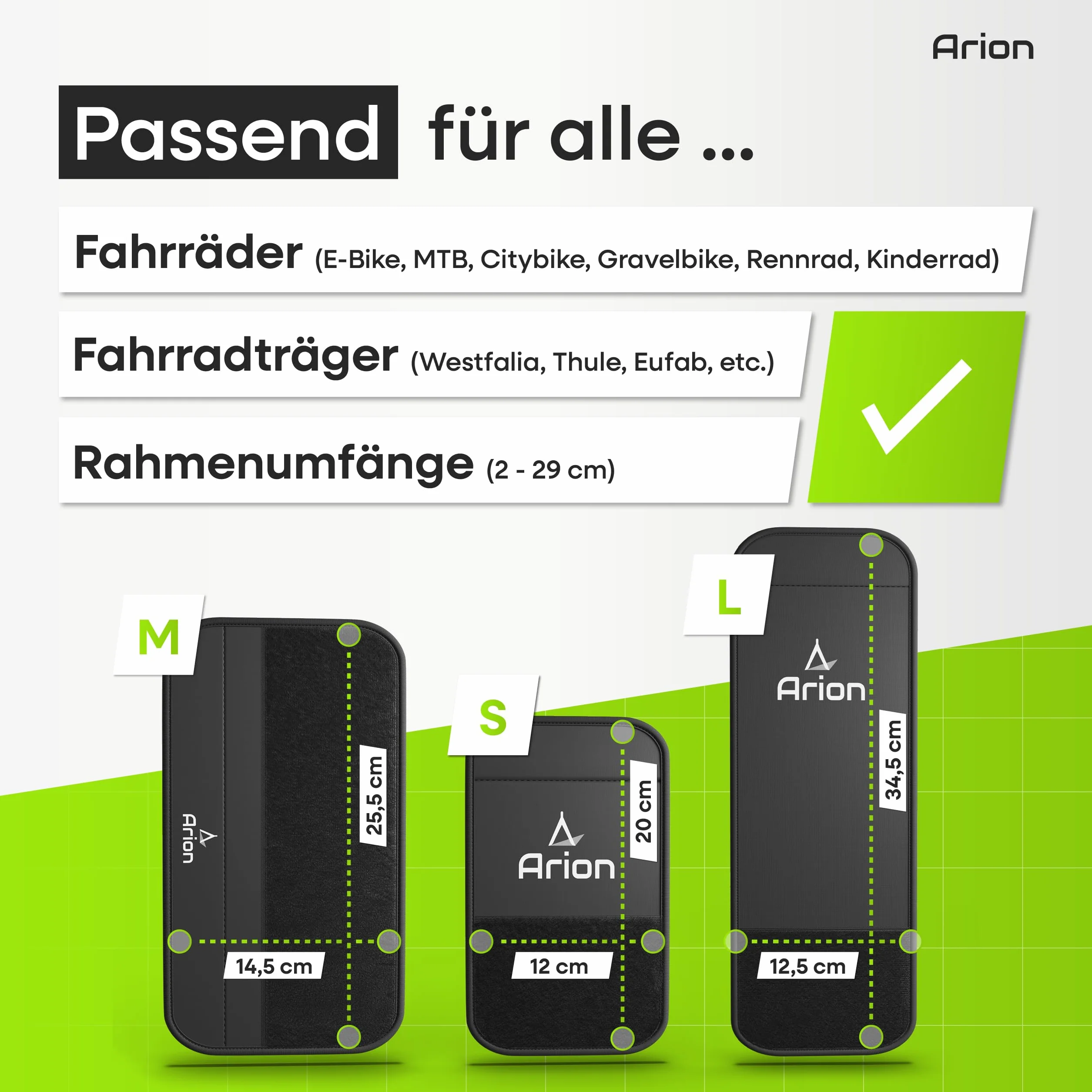 Arion Lot de 3 protections de cadre de vélo I Protection de transport compatible avec porte-vélos Thule I Cadre de protection en carbone I Remorque de vélo électrique Accessoires I Fixation