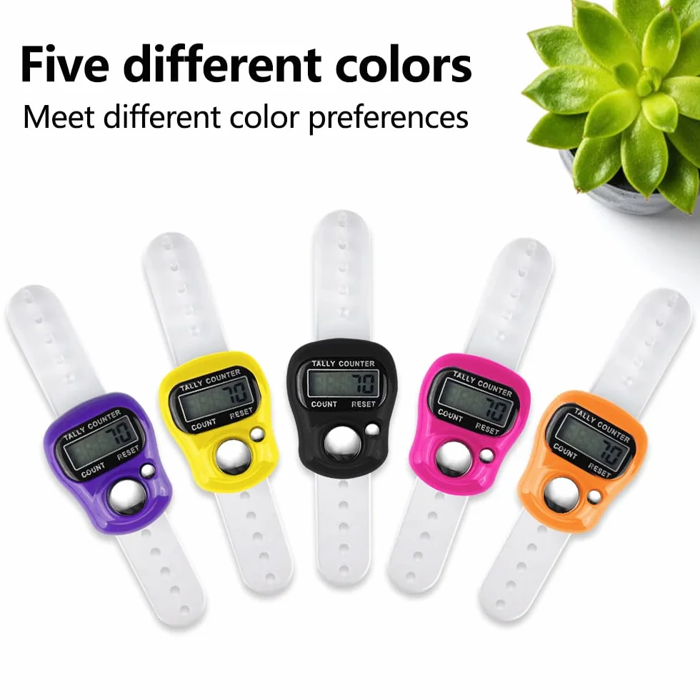 Pack de 5 Compteurs de Doigts, Compteur Clicker à Affichage LCD 5 Chiffres pour Inventaire, Sports, Marketing